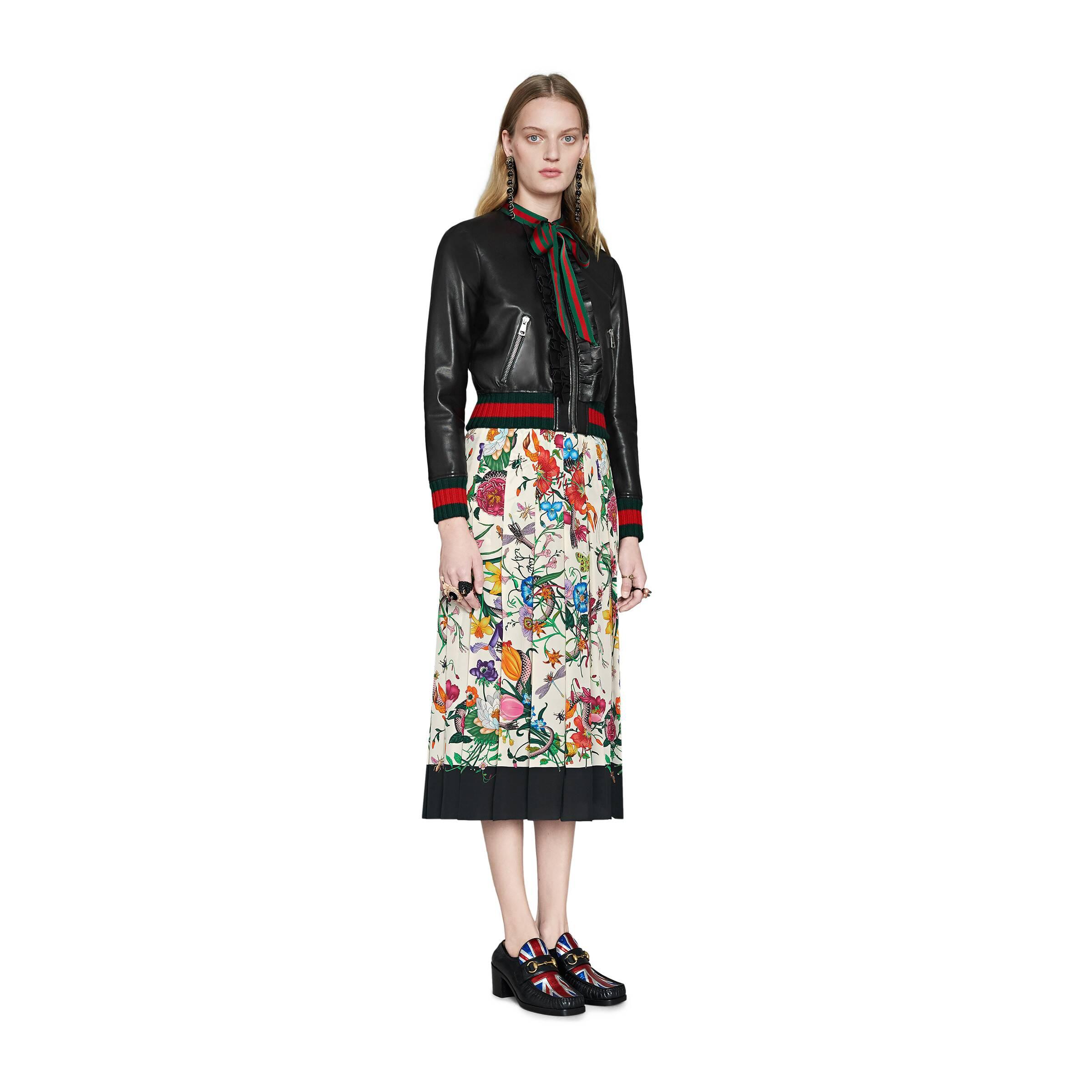 gucci ruffle leather bomber jacket