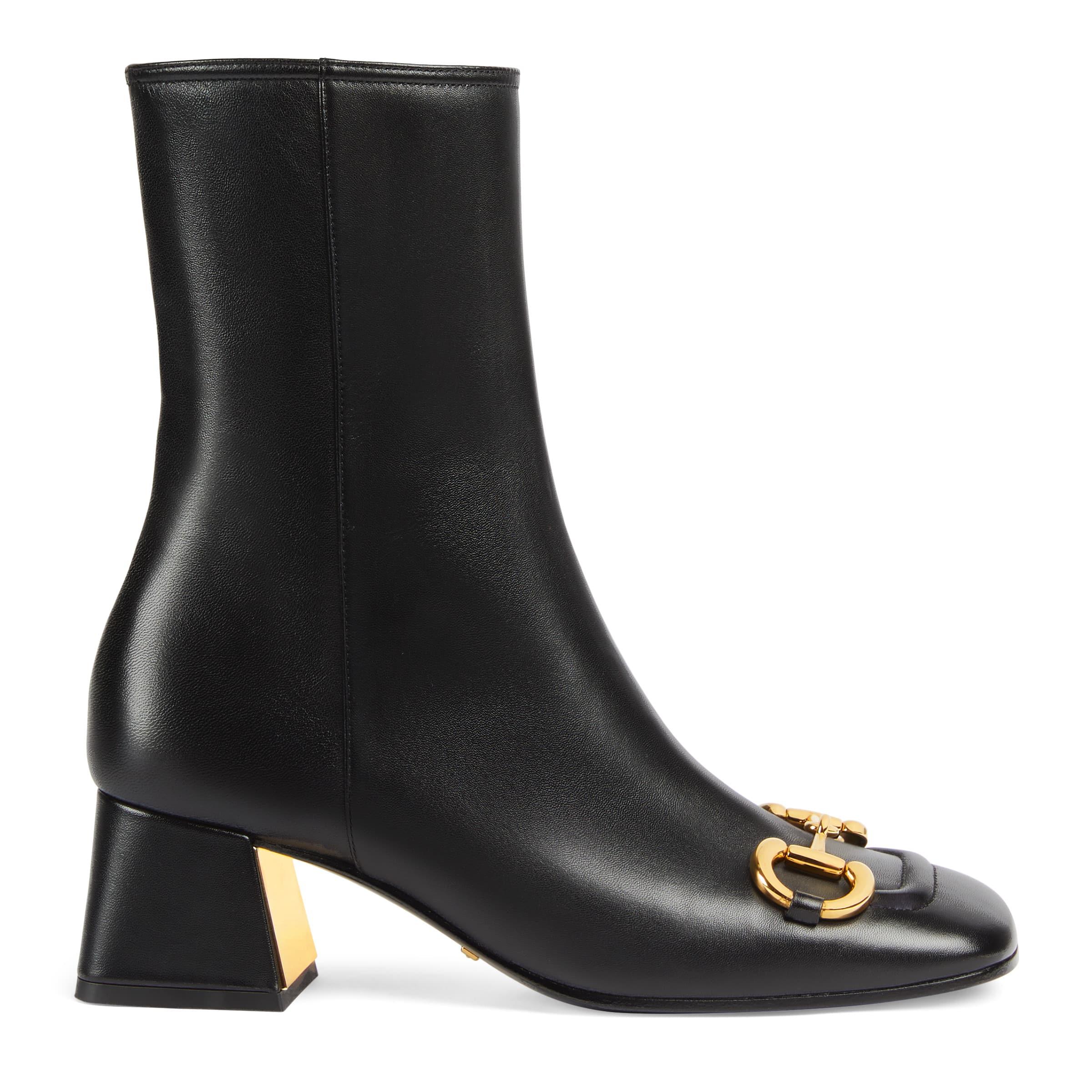 Botín de tacón medio con horsebit para mujer Gucci de Cuero de color Negro  | Lyst