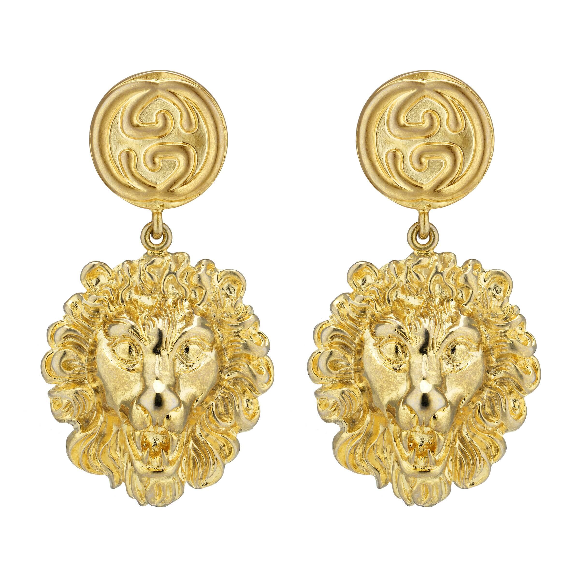 Gucci Metal Lion Head Earrings in Gold (Metallic) - Lyst