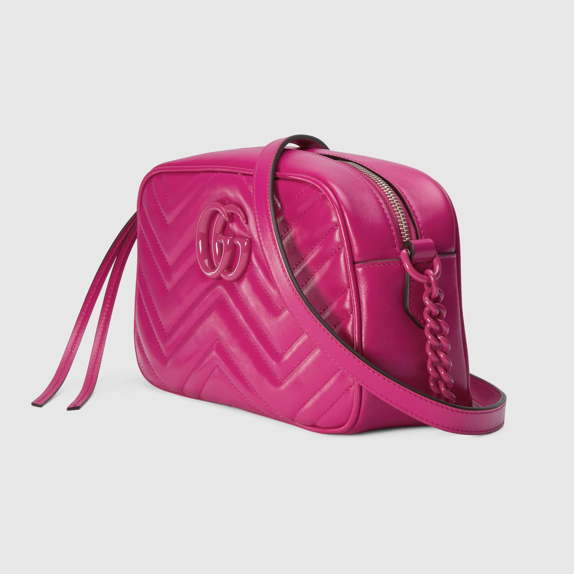 GUCCI Calfskin Matelasse Small GG Marmont Chain Shoulder Bag Perfect Pink  1281752