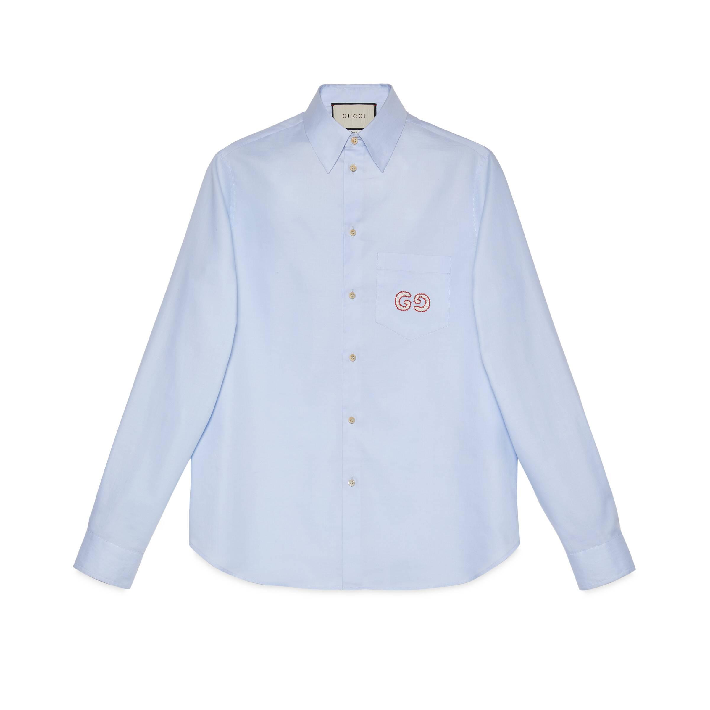 Gucci Oxford Cotton Shirt With GG in Light Blue (Blue) for Men - Save ...