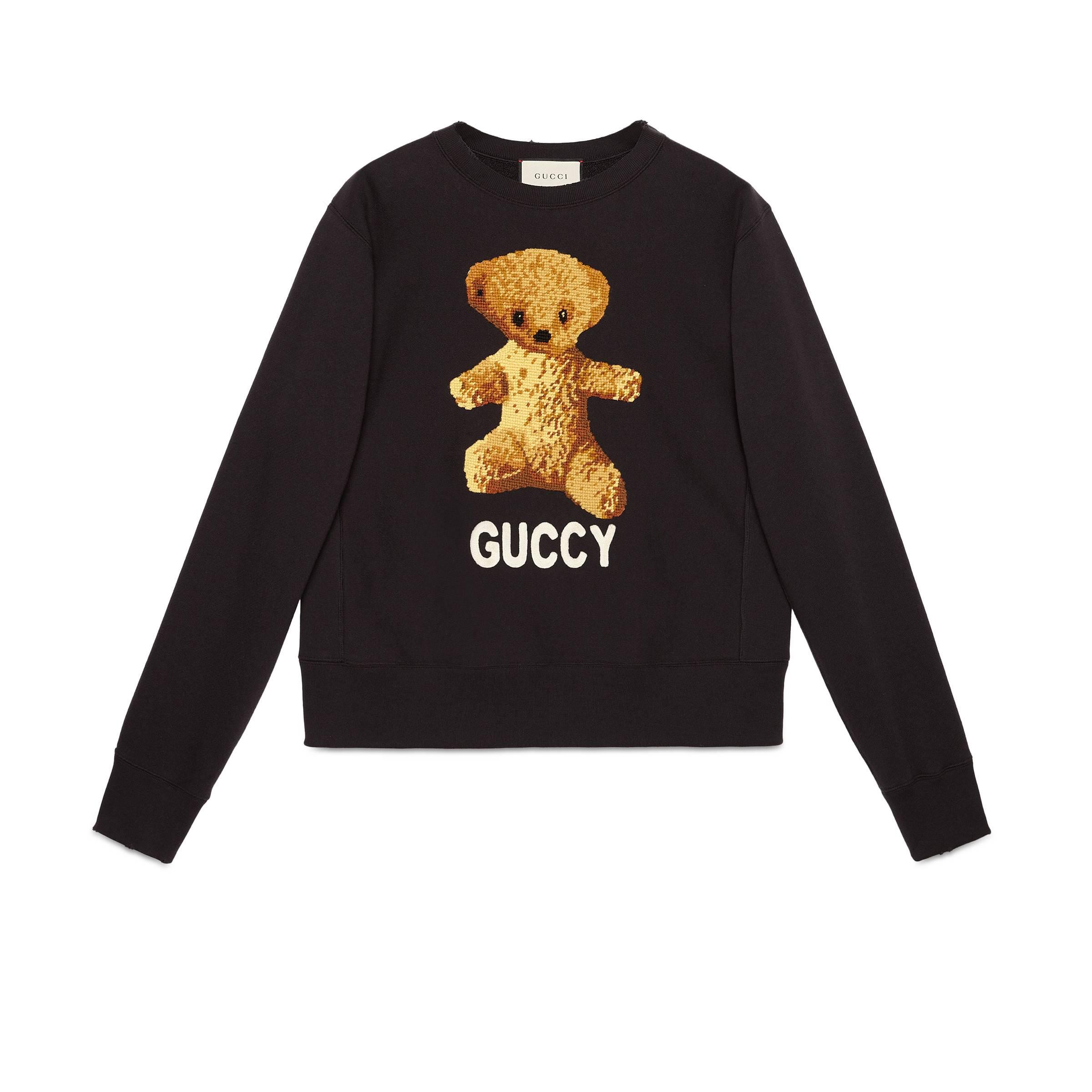 Sweat-shirt en coton à ours en peluche Gucci pour homme en coloris Noir |  Lyst