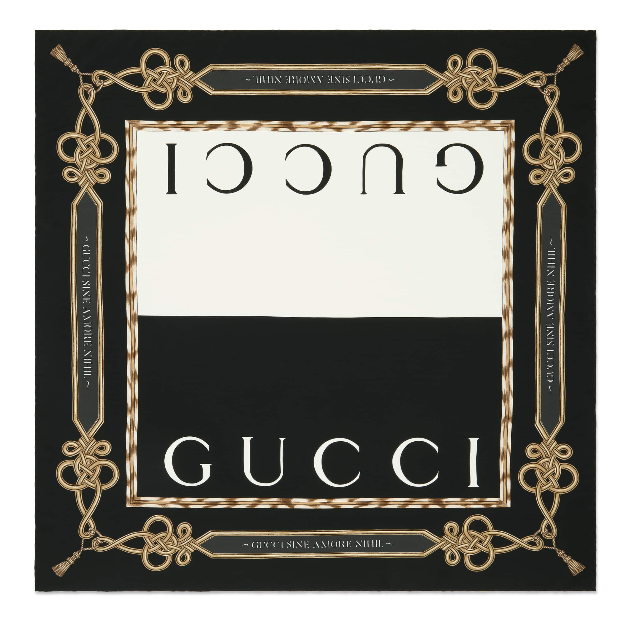 Gucci Vintage Black and Blue GG Logo Silk Small Scarf