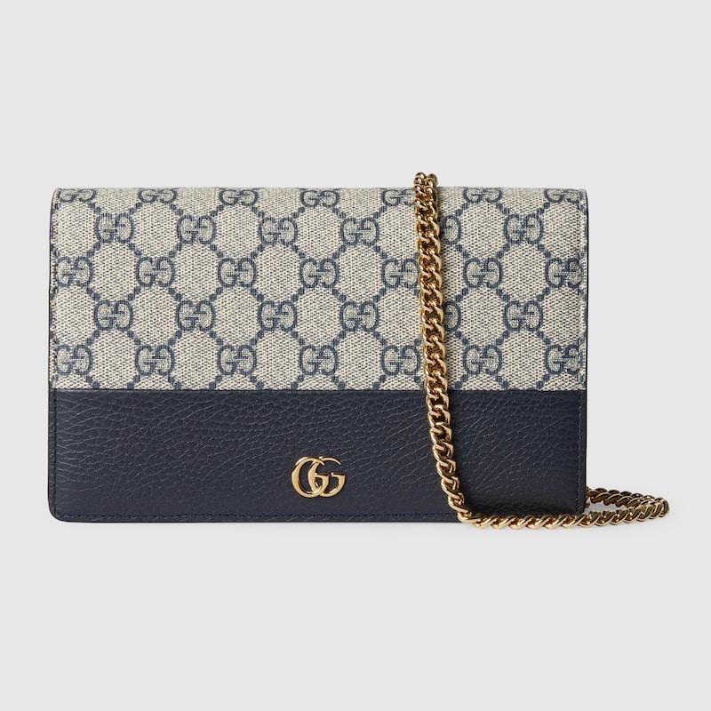 Gucci Gg Marmont Bi-Color Wallet On Chain, Leather in Metallic Lyst