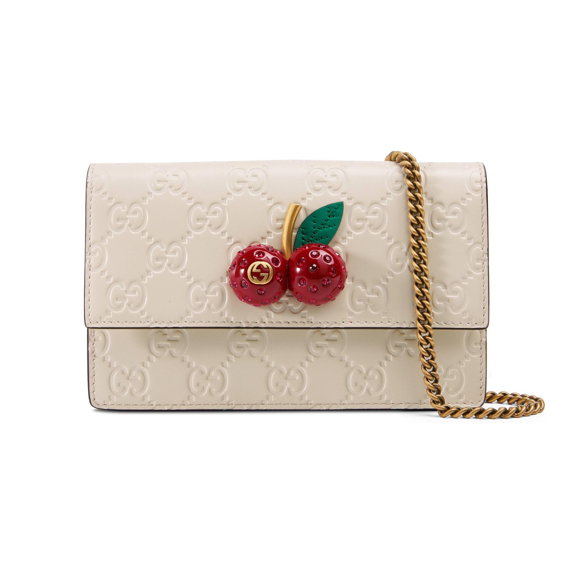 Gucci Signature Mini Bag With Cherries in White | Lyst