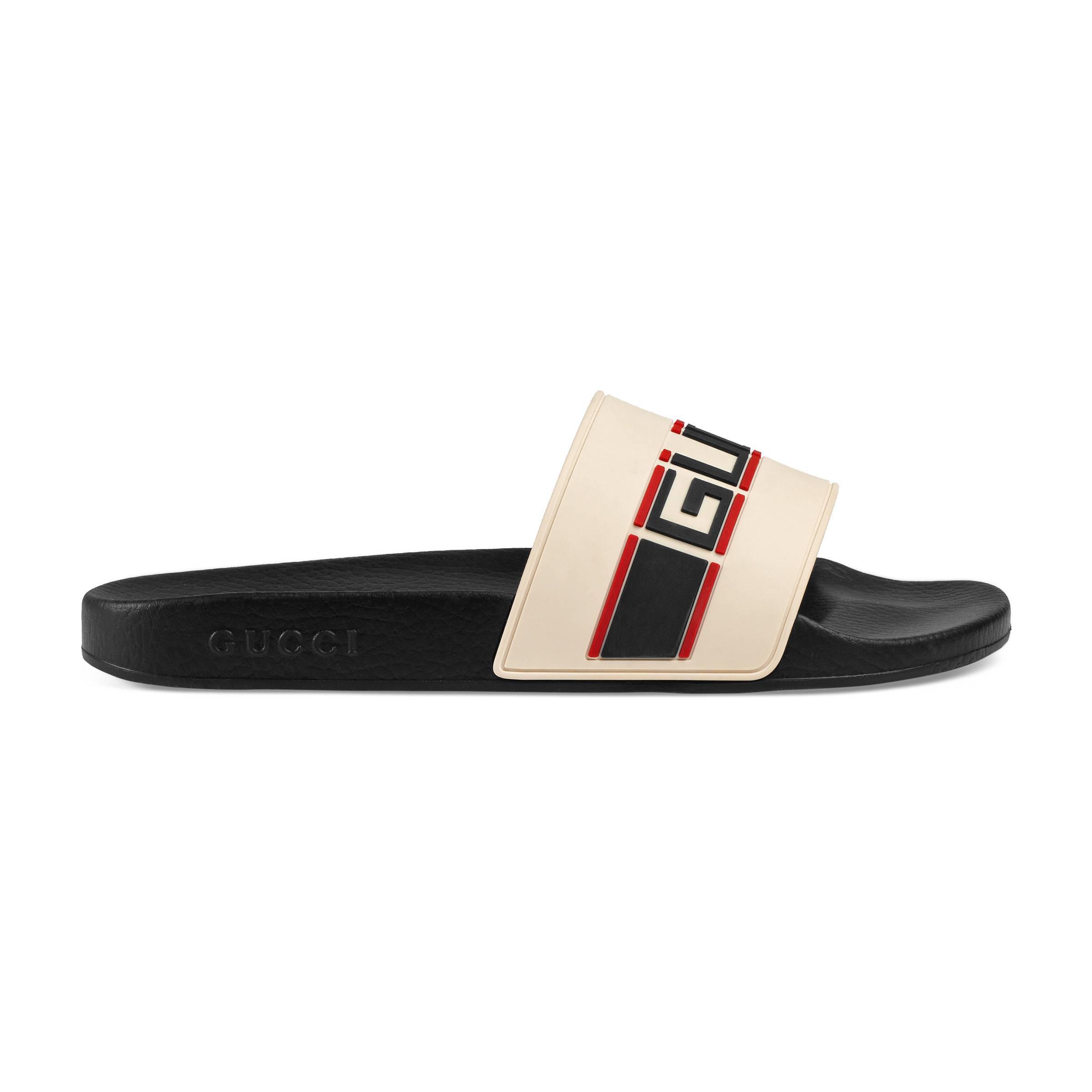 Gucci Stripe Rubber Slide Sandal in White for Men | Lyst