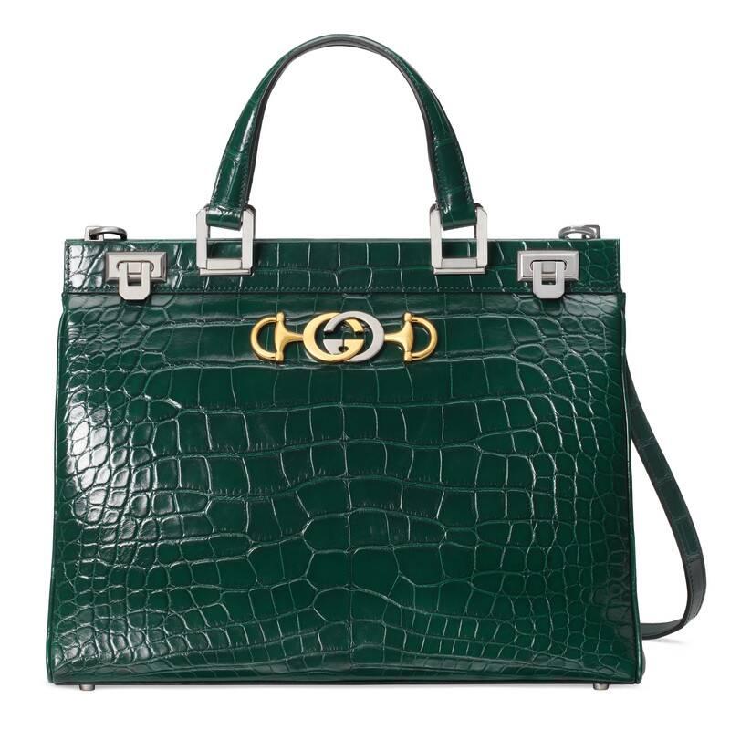 Gucci Zumi Crocodile Medium Top Handle Bag in Green | Lyst