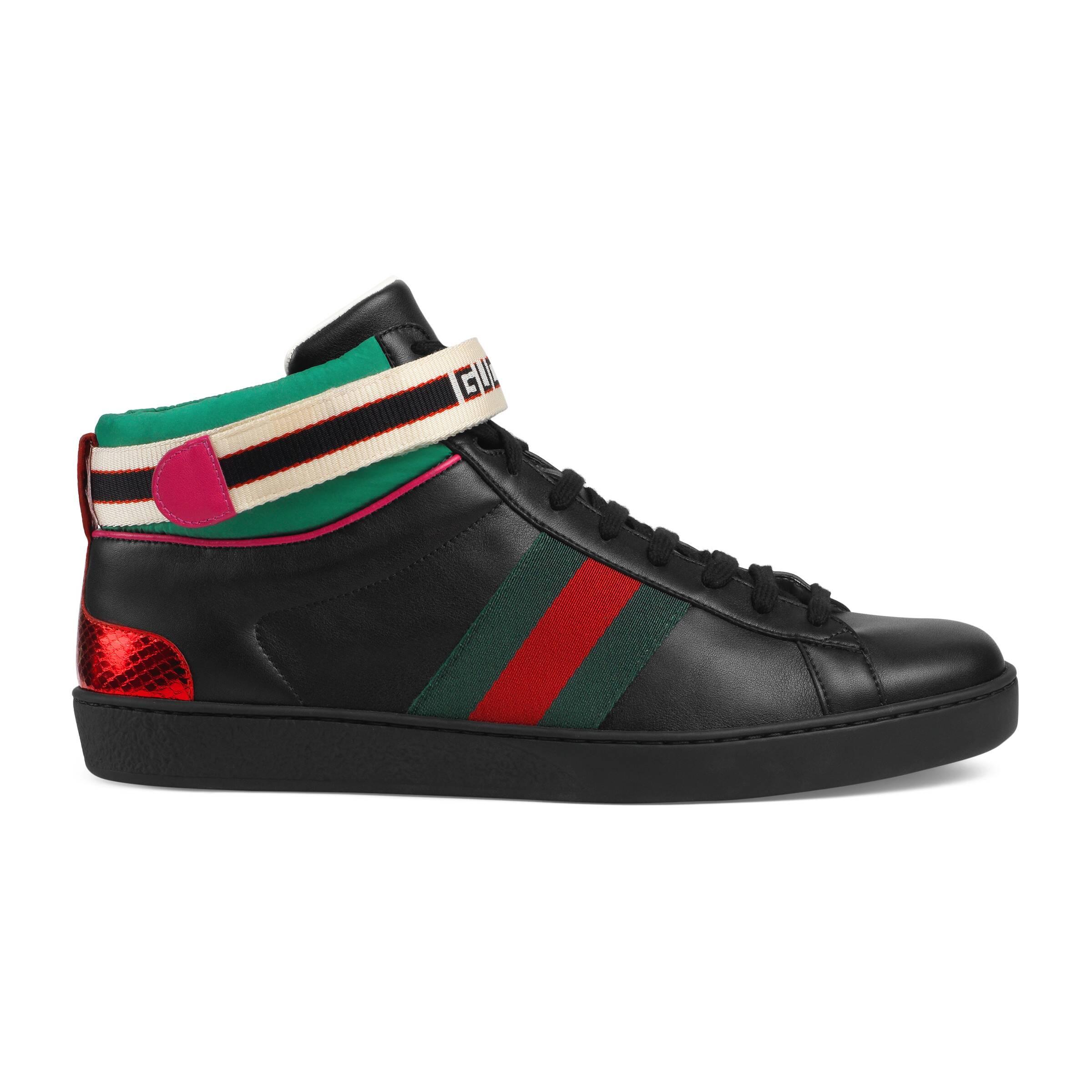 Gucci Leather Ace Stripe High-top Sneaker in Black for Men - Lyst