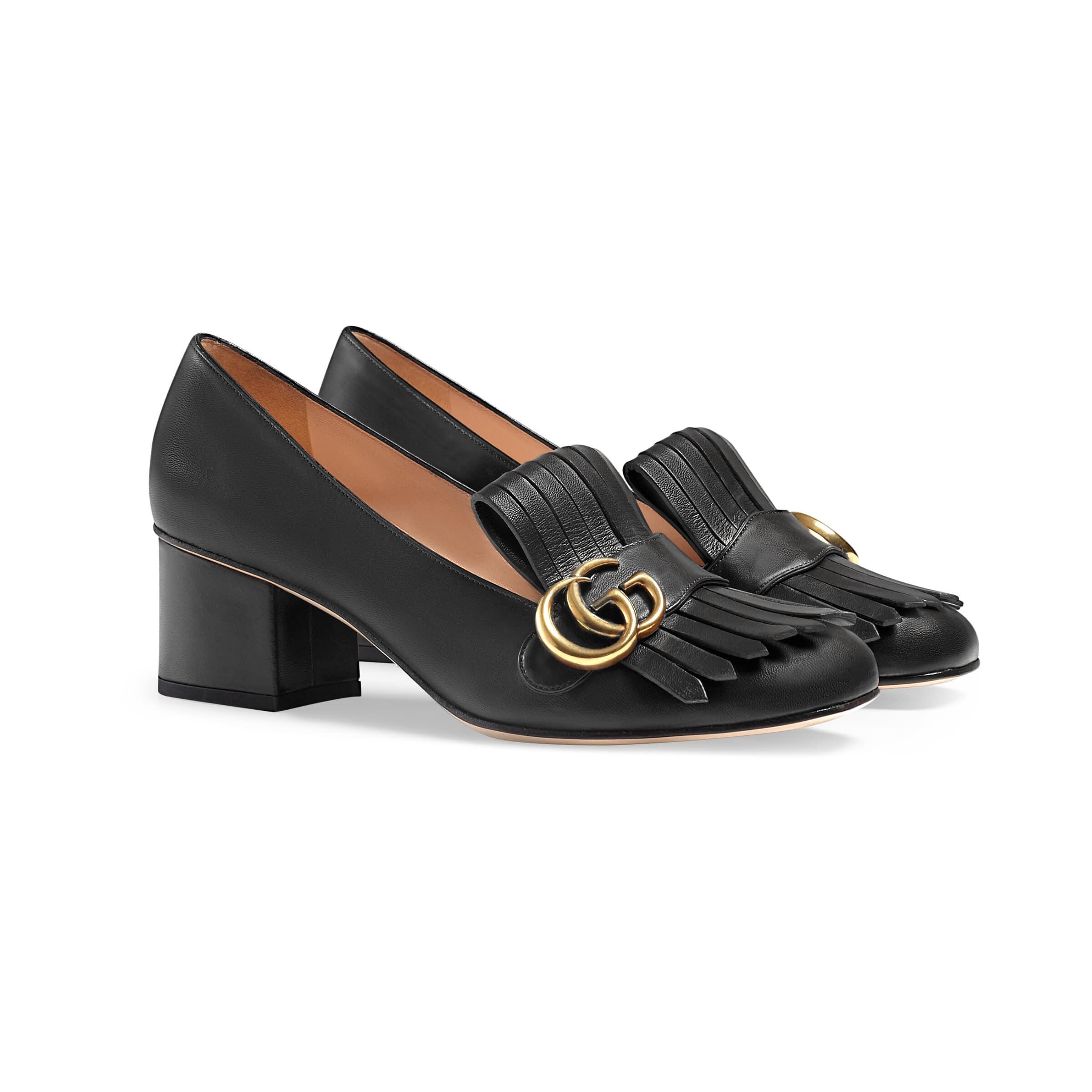 Gucci Leather Mid-Heel Marmont Pump in 