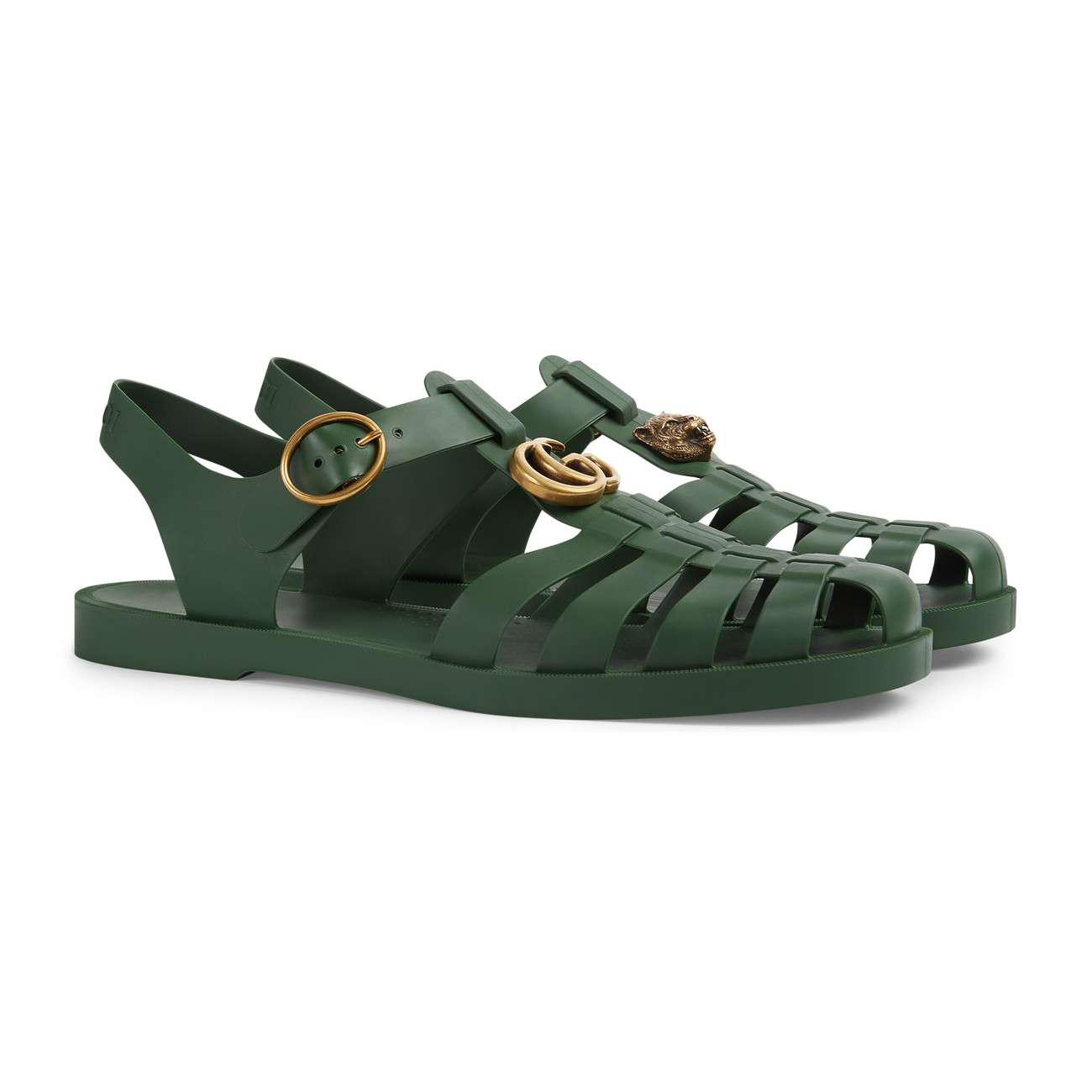 Gucci Rubber Buckle Strap Sandal in Green for Men | Lyst