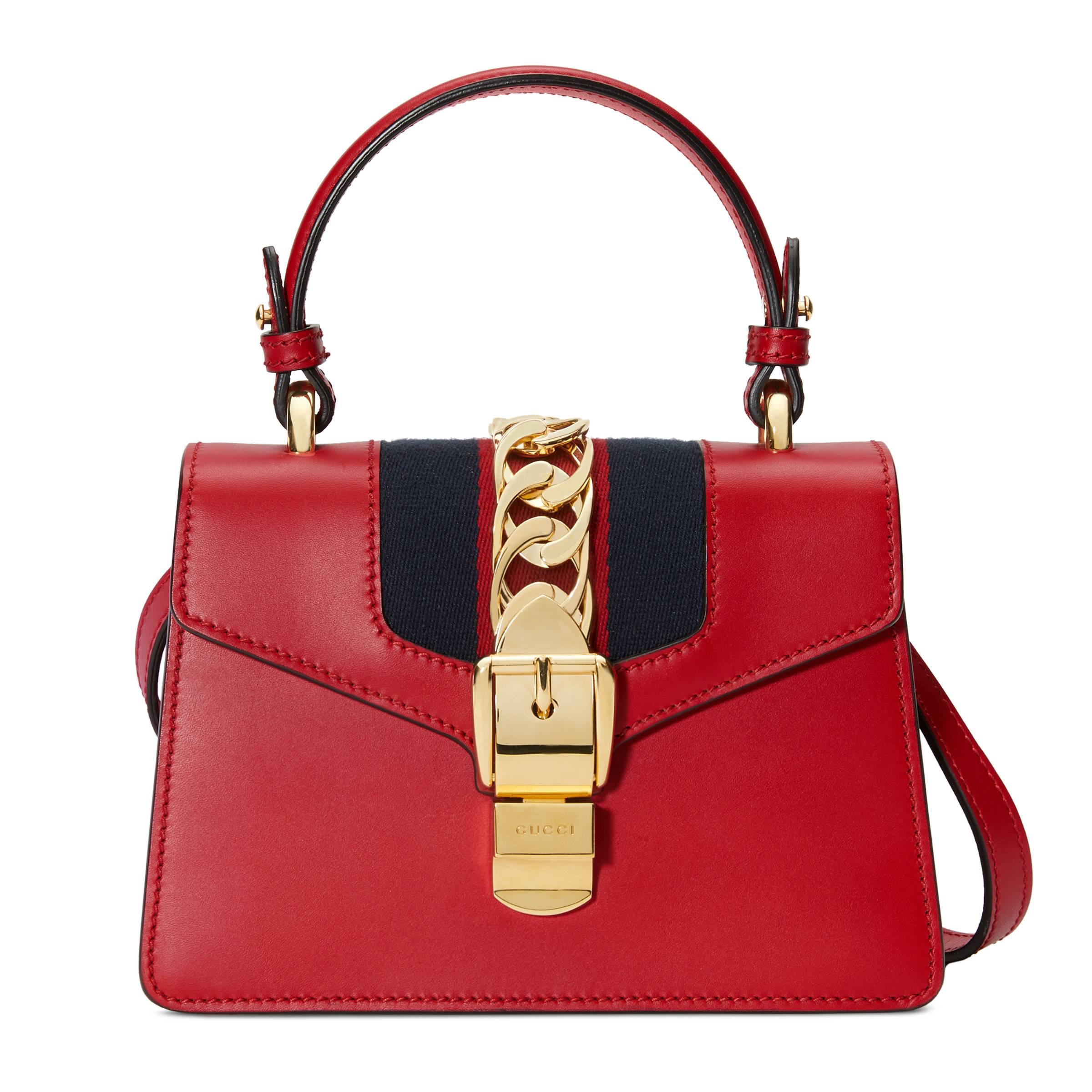 Sylvie Mini Leather Top Handle Shoulder Bag Gucci en coloris Rouge | Lyst