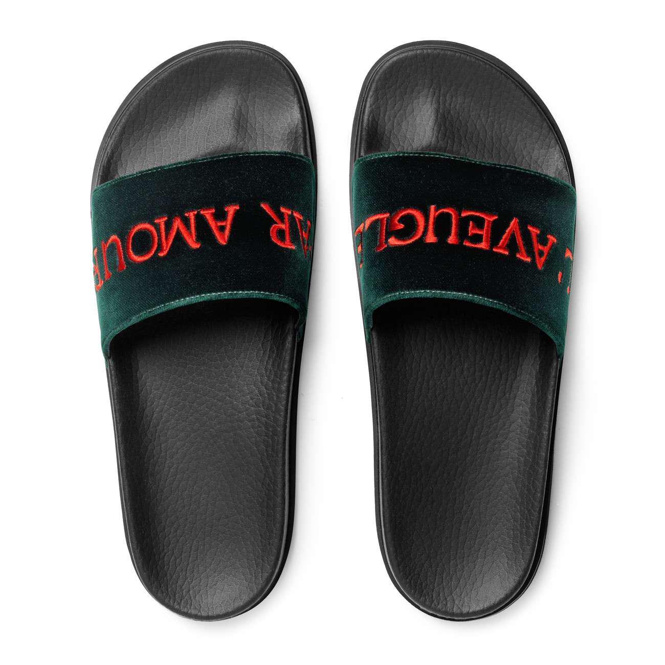 Gucci Velvet Slide Sandal With Embroidery in Green for Men Lyst