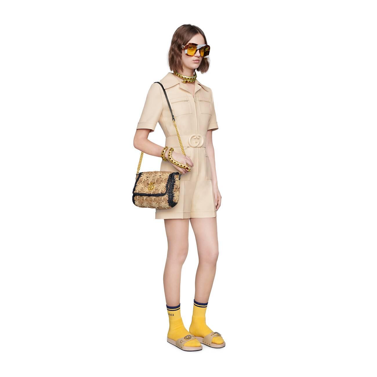 gg marmont raffia small shoulder bag
