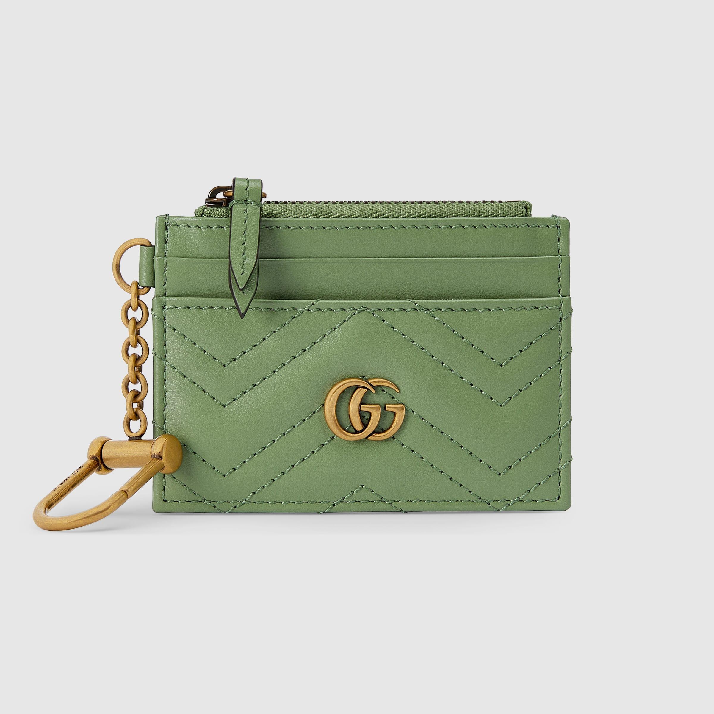 Gucci GG Marmont Matelassé Keychain Wallet in Green