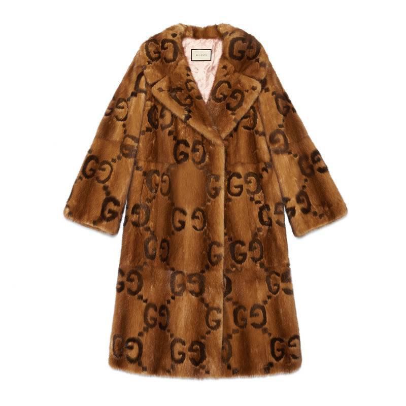 Gucci Mink Gg Intarsia Coat in Brown | Lyst