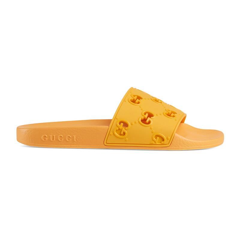 Gucci Rubber GG Slide Sandal in Yellow 