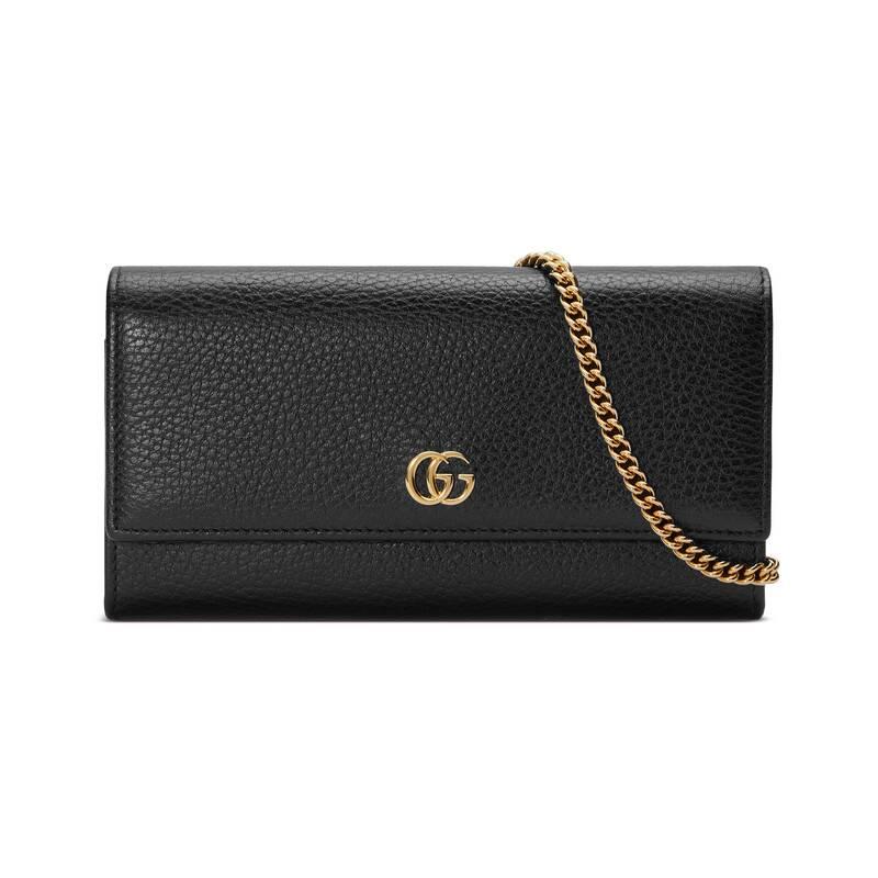 petite marmont gg leather flap wallet on a chain