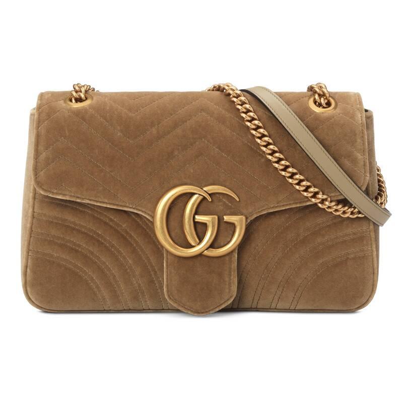 Gucci GG Marmont Velvet Medium Shoulder Bag in Brown | Lyst