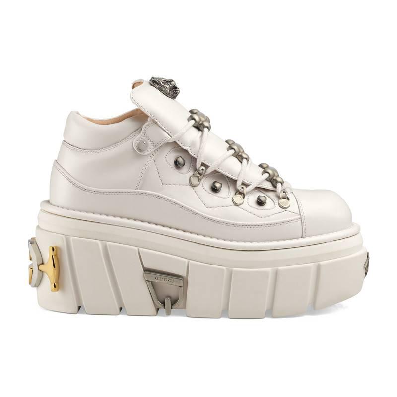 Gucci Leather Platform Sneakers in White | Lyst