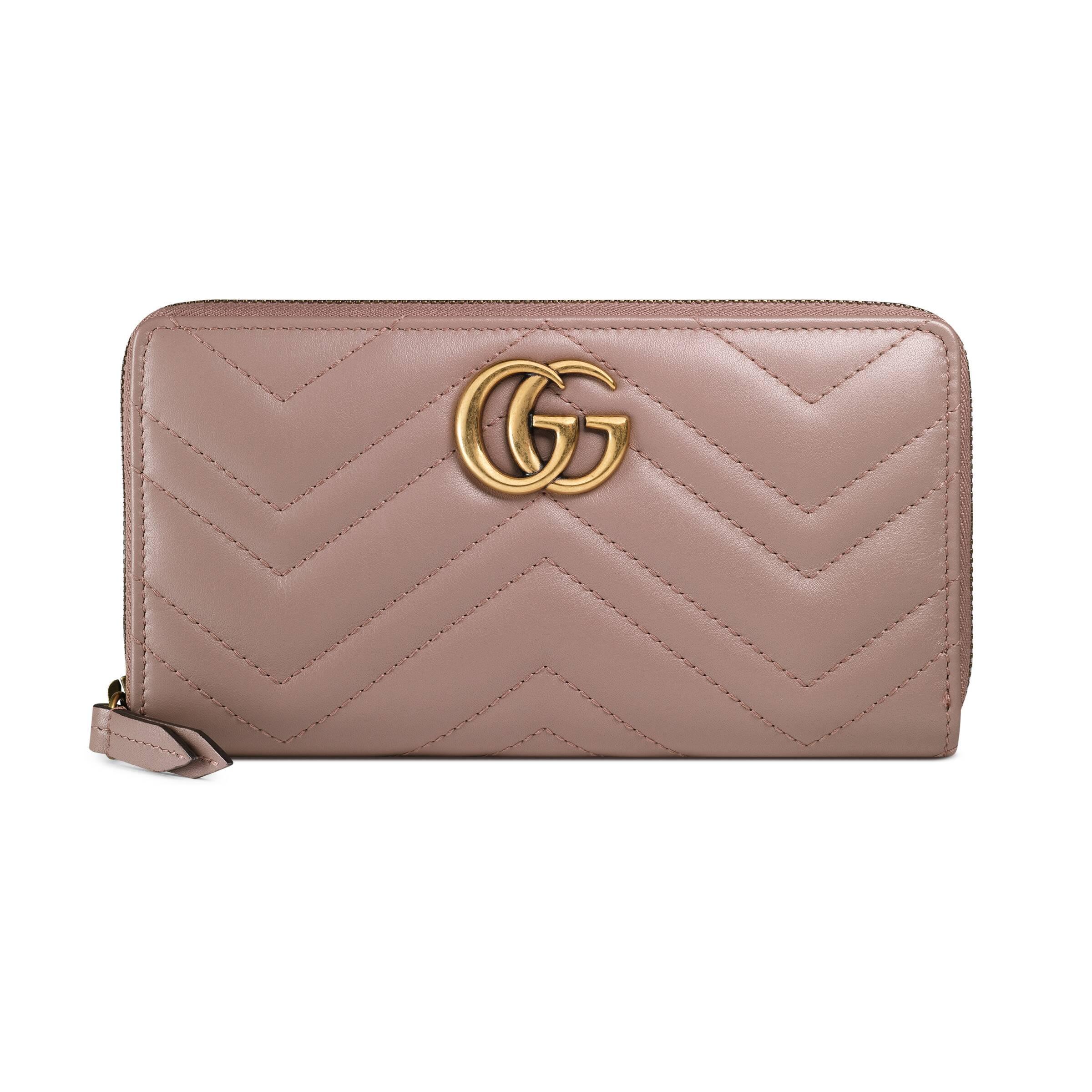 Gucci Leather GG Marmont Zip Around Wallet in Pink - Lyst