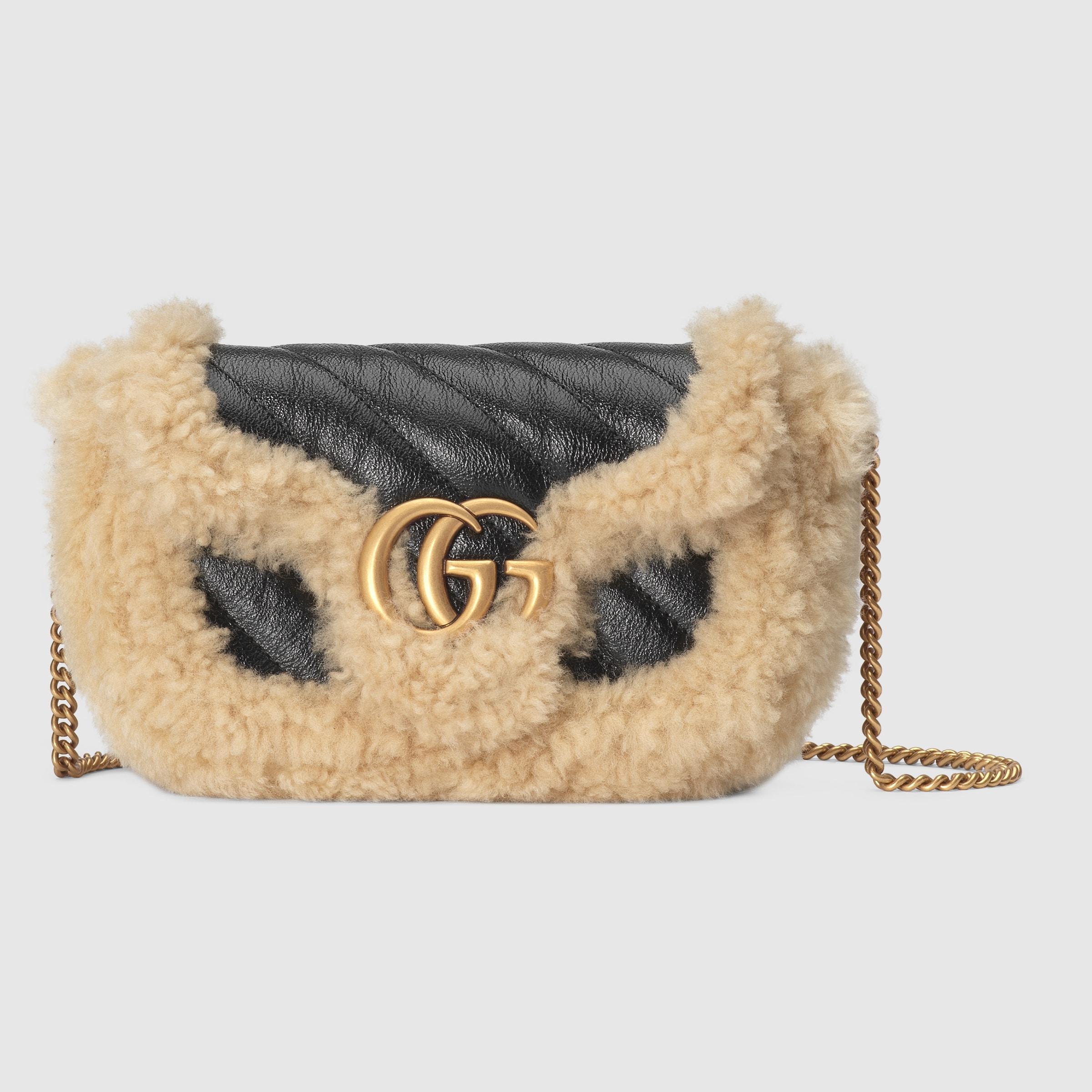 GG Marmont Small Shearling Shoulder Bag in Black - Gucci