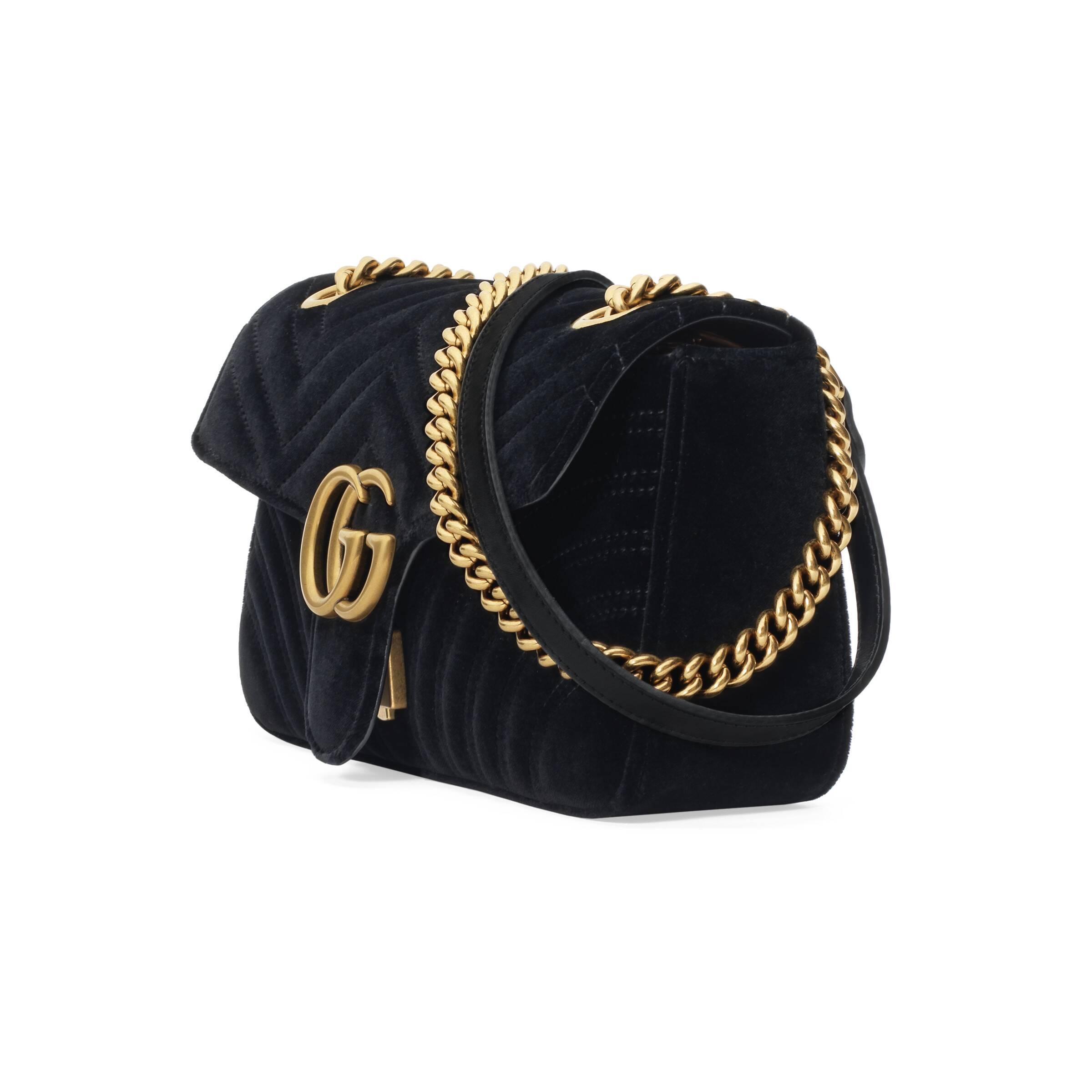 Gucci GG Marmont Velvet Matelasse Mini Black in Velvet with ANTIQUE  GOLDTONE - US