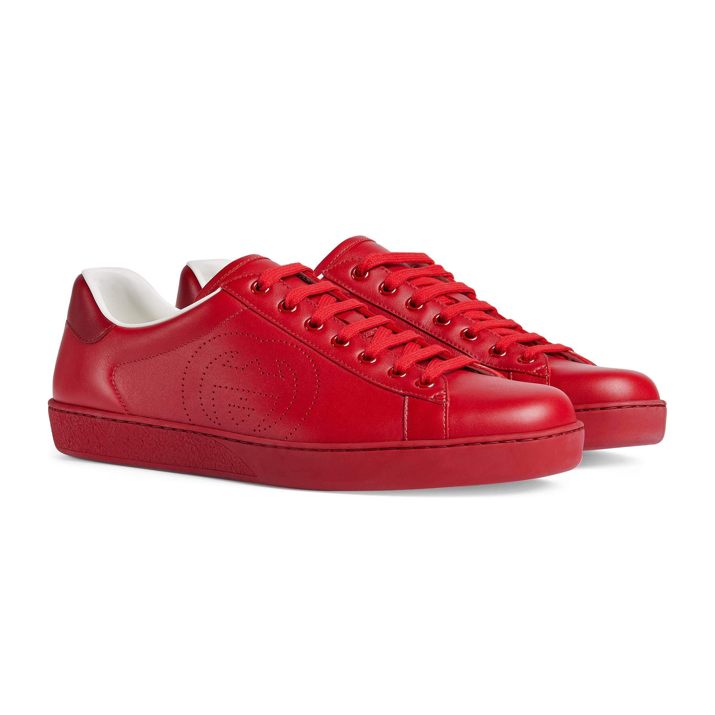 Gucci Leather Ace Sneaker With Interlocking G in Red for Men - Lyst