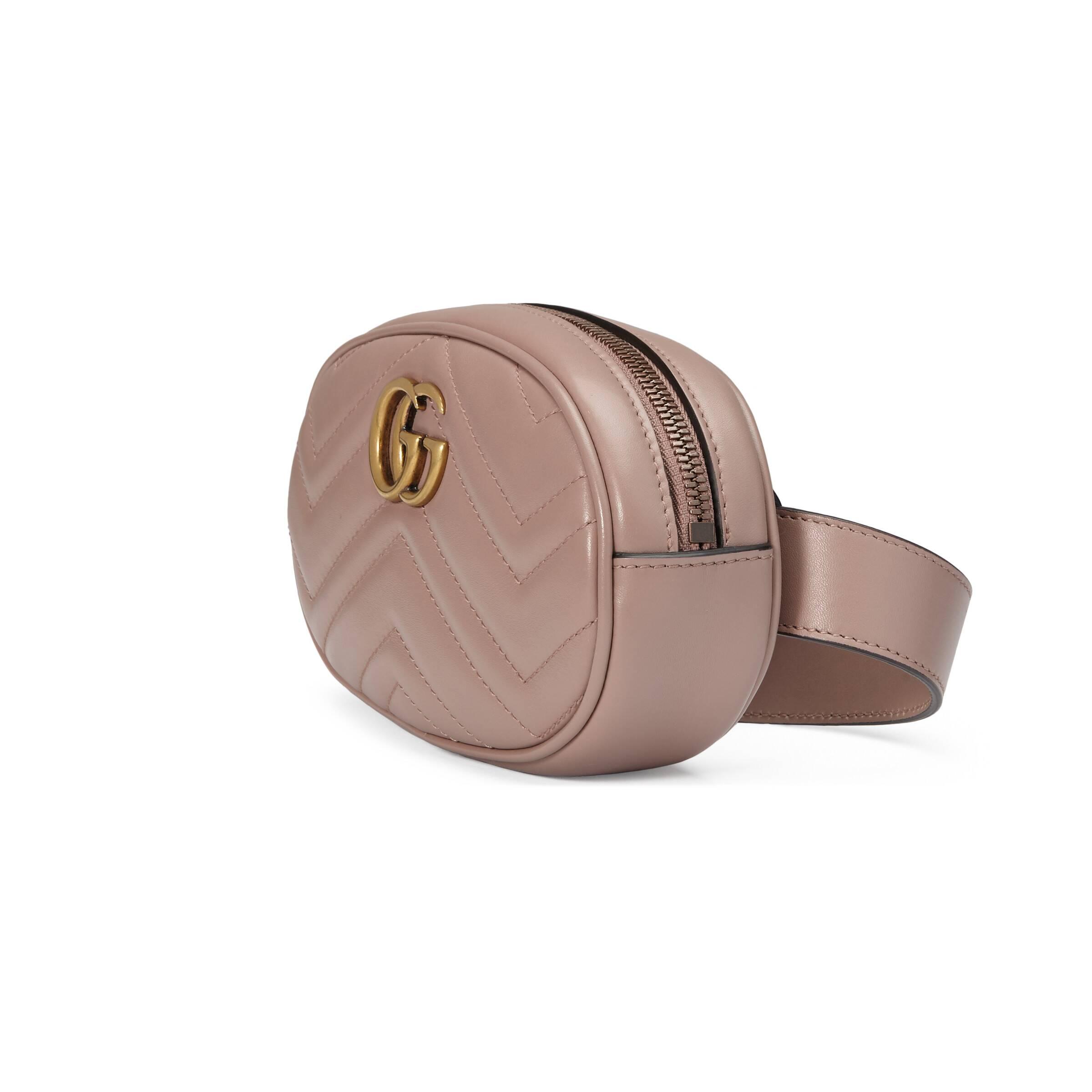 Gucci Pink Metallic GG Marmont Belt Bag