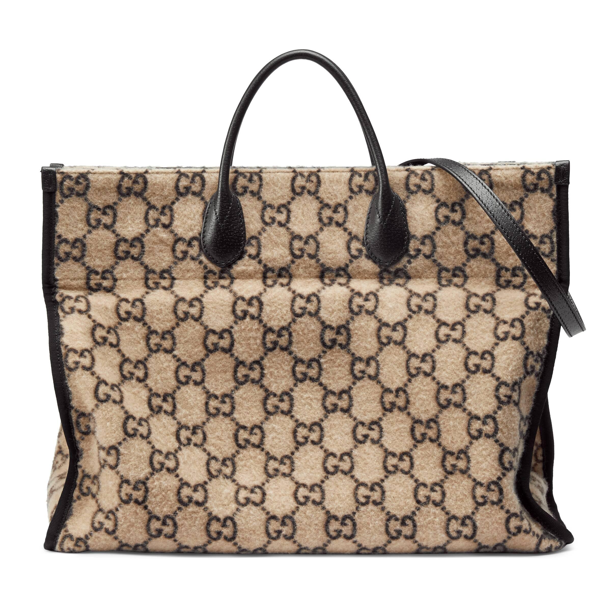 Gucci GG Wool Tote in Natural | Lyst