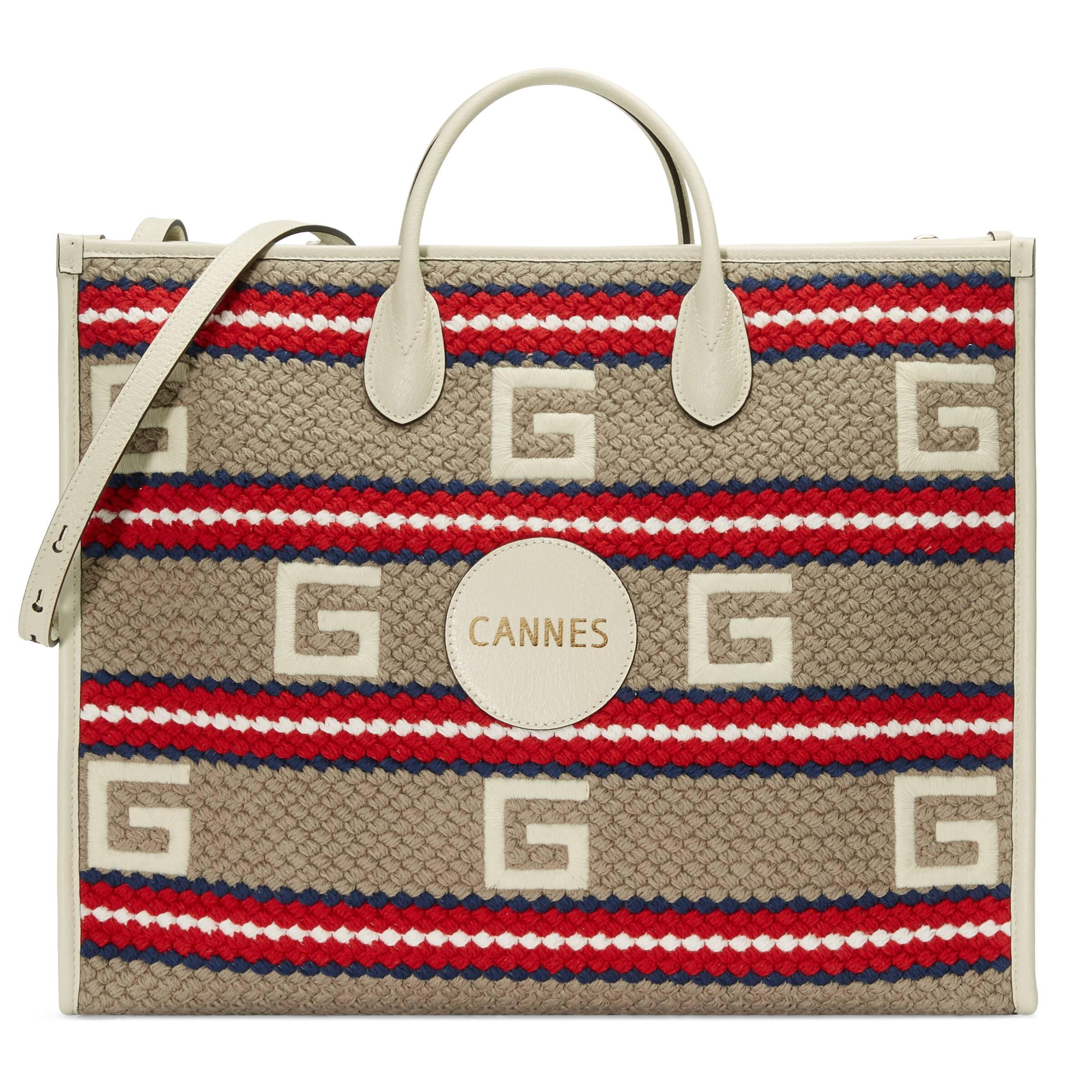 Gucci Cannes Striped Tote Bag in Natural | Lyst Australia