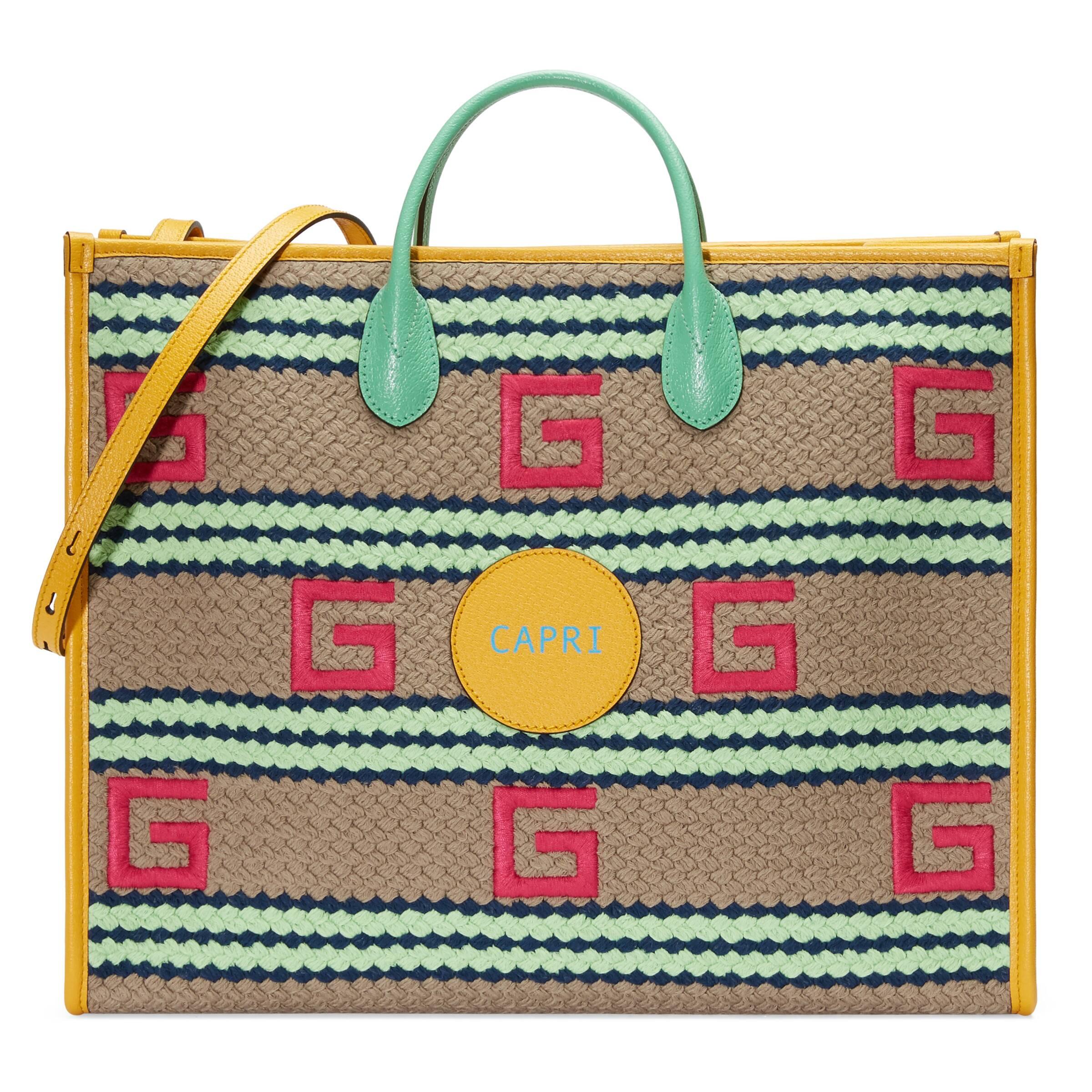Gucci Capri Striped Tote Bag in Natural | Lyst