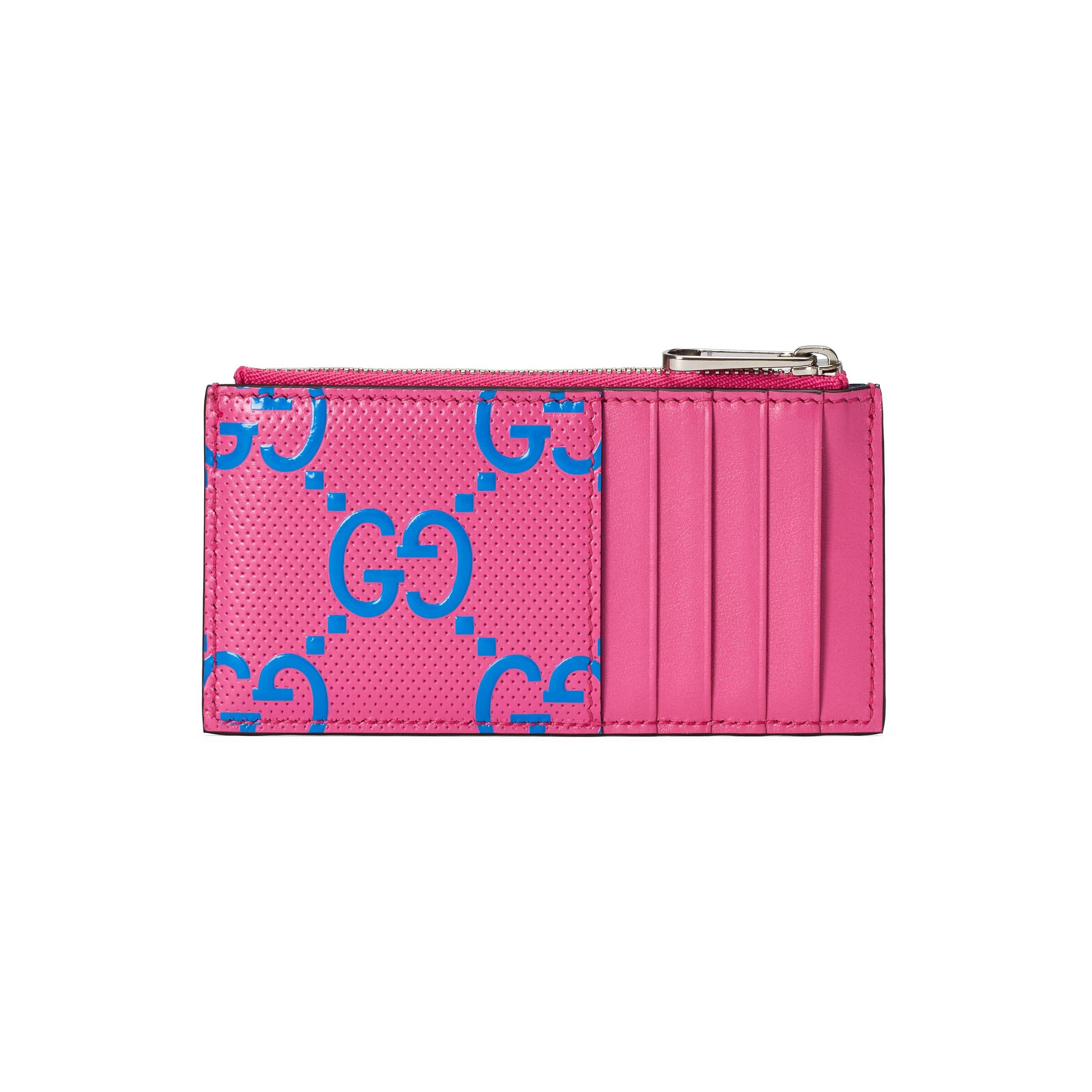 Gucci GG Embossed Zip Card Case in Pink | Lyst