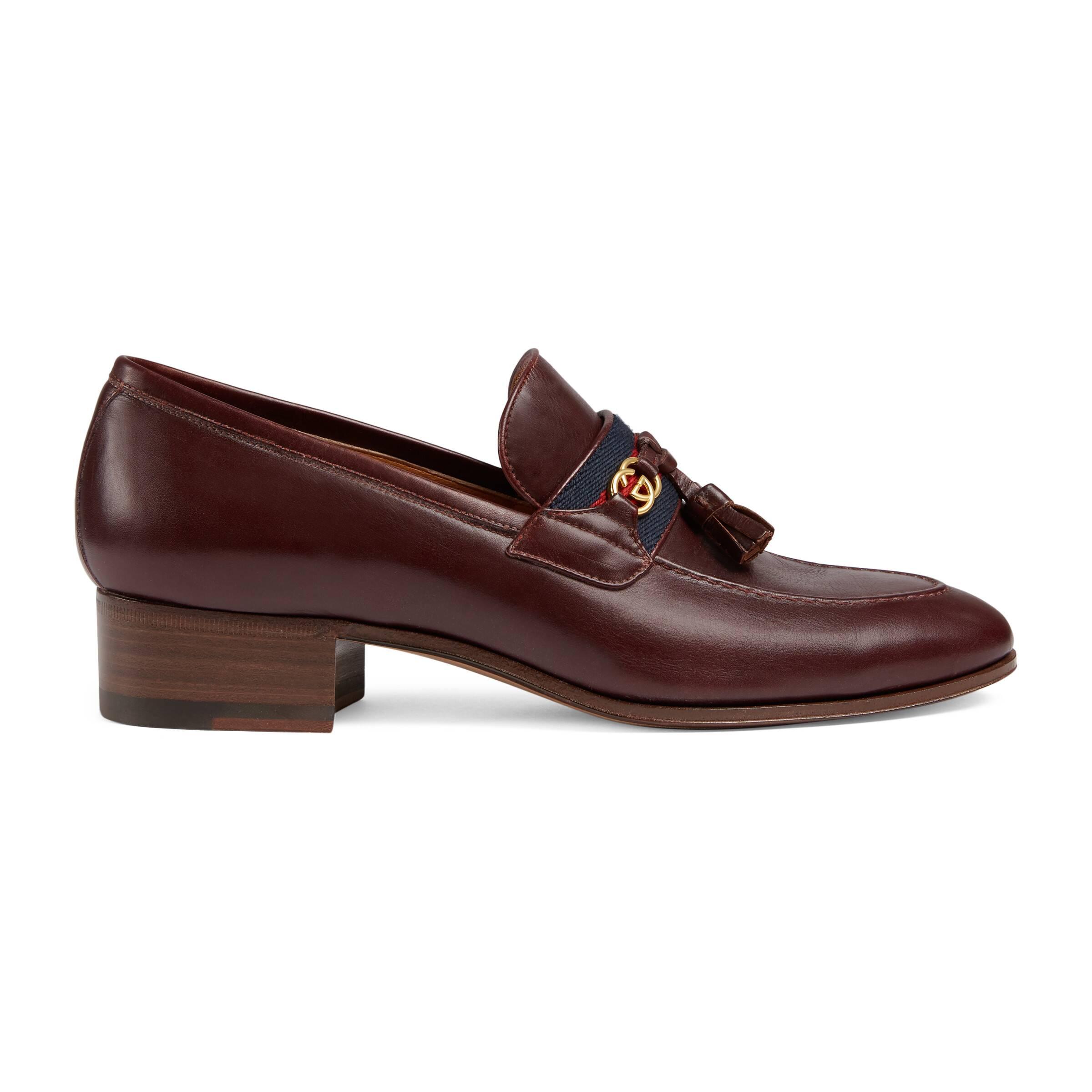 Gucci Leather Loafer With Web And Interlocking G in Brown - Lyst