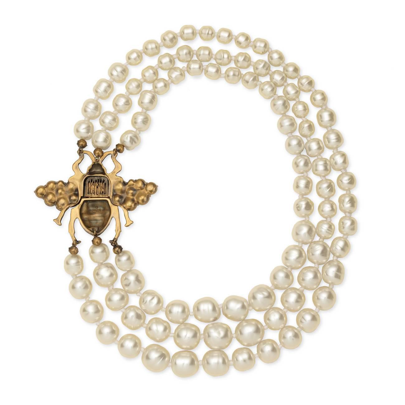 Gucci Glass Pearl Necklace With Bee | Lyst