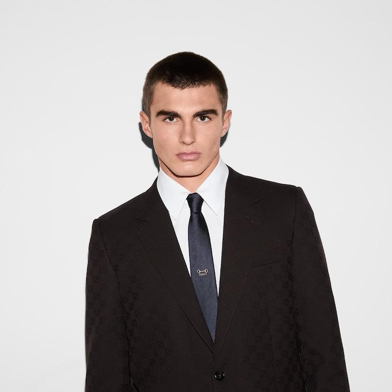 Gucci メンズ シルクジャカード ネクタイ, ブルー, シルク Gucci メンズ シルクジャカード ネクタイ, ブルー, シルク
