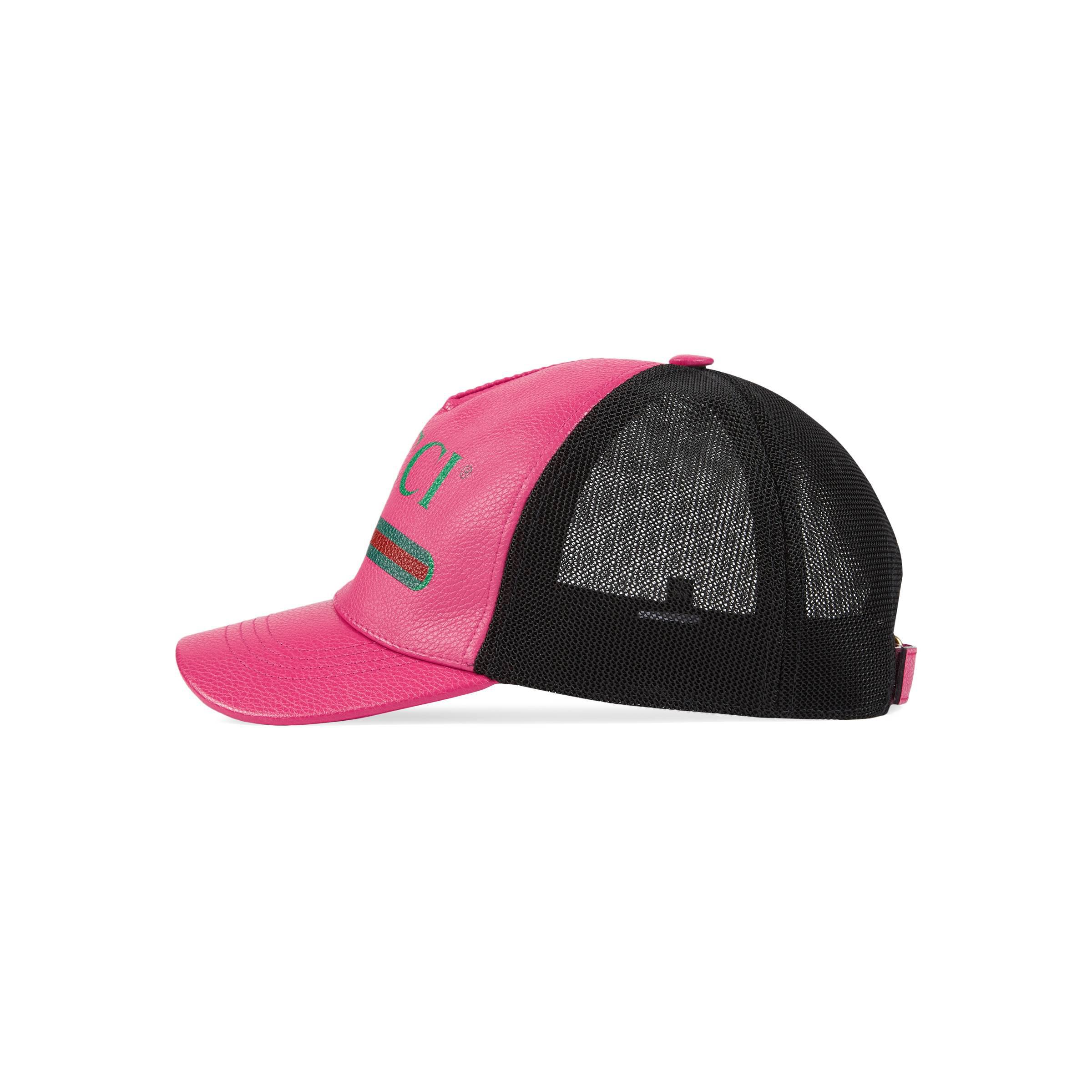 Gucci Leather Fake Logo Cap in Pink 