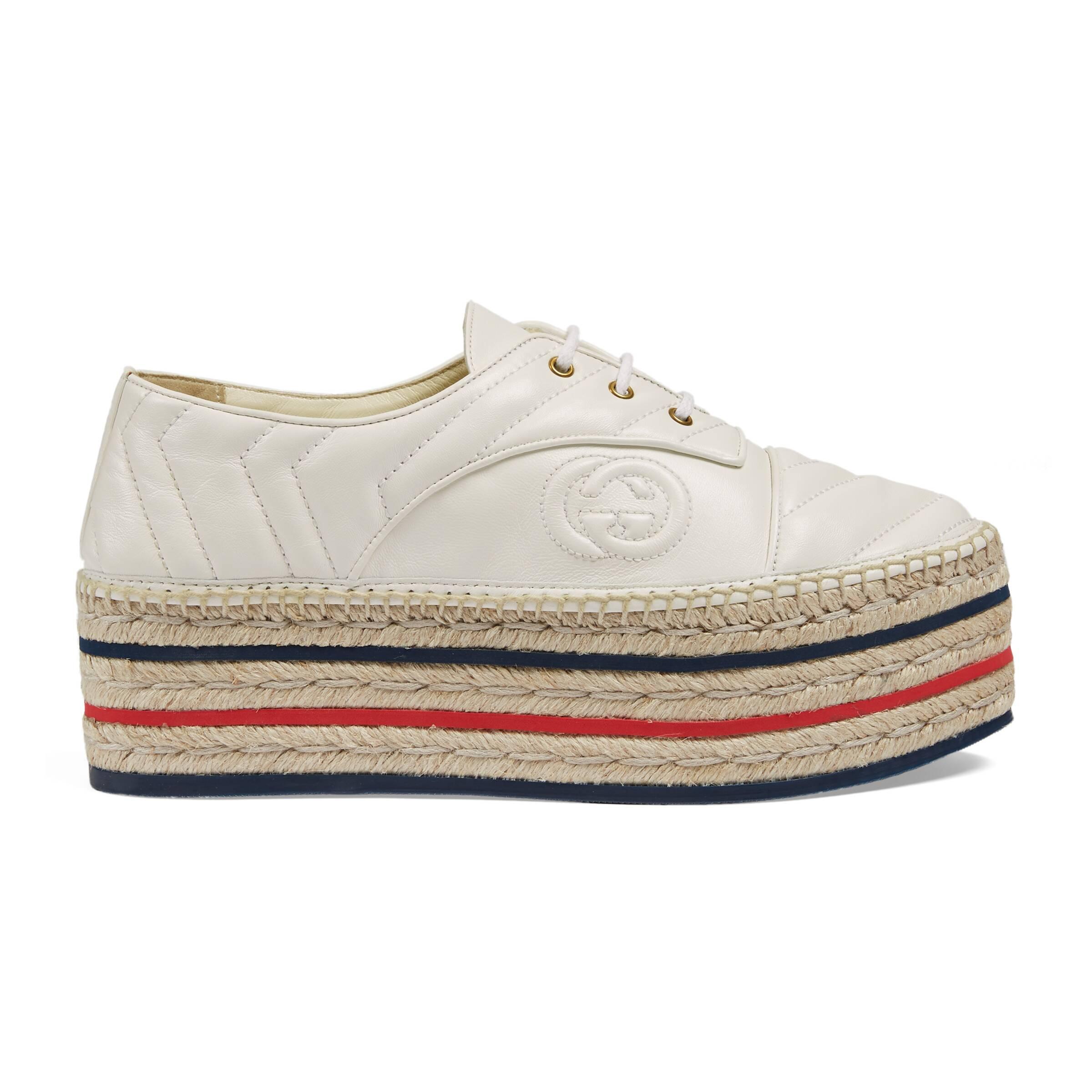 Gucci Leather Platform Espadrille in White | Lyst