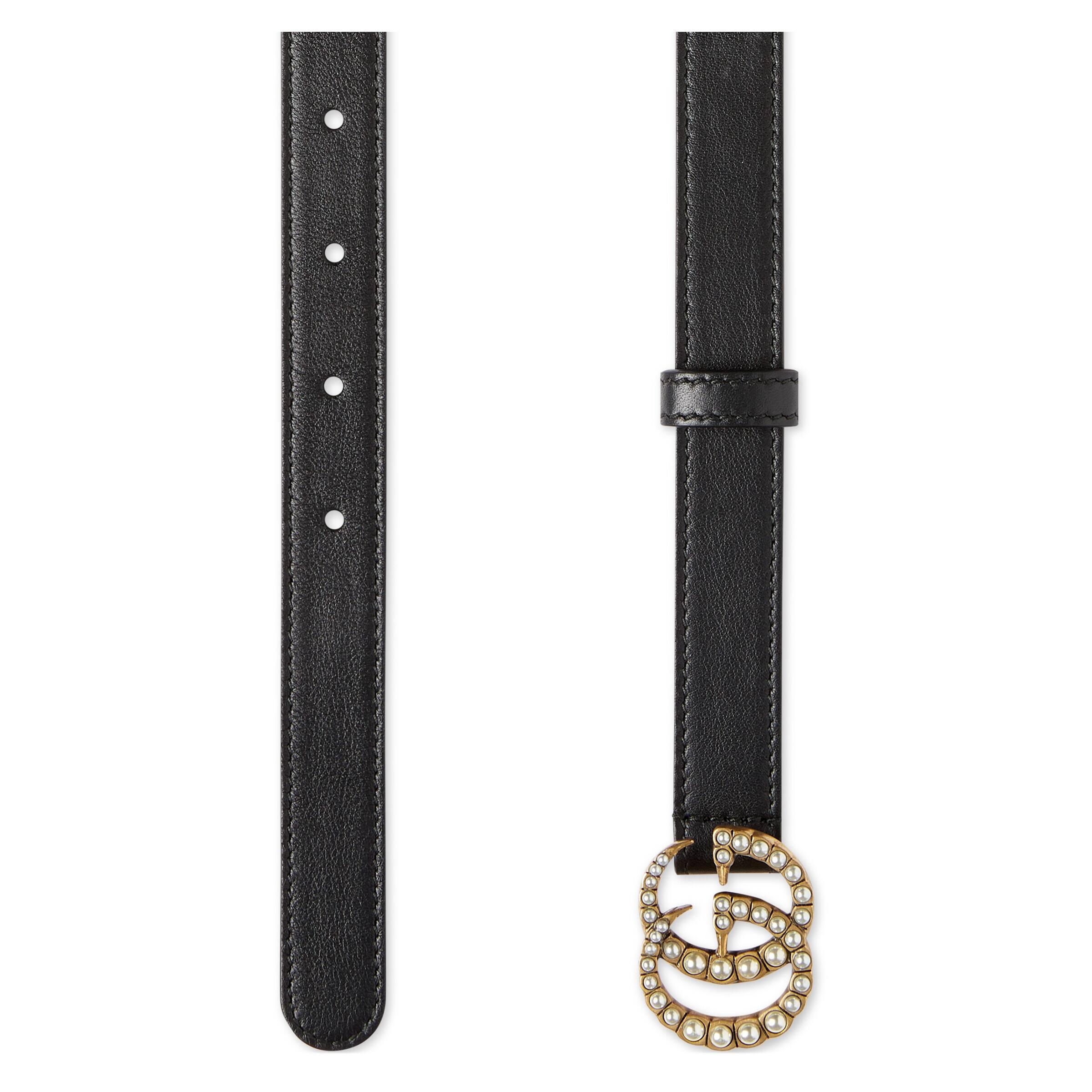 Gucci Leather Belt With Pearl Double G Buckle in Black | Lyst