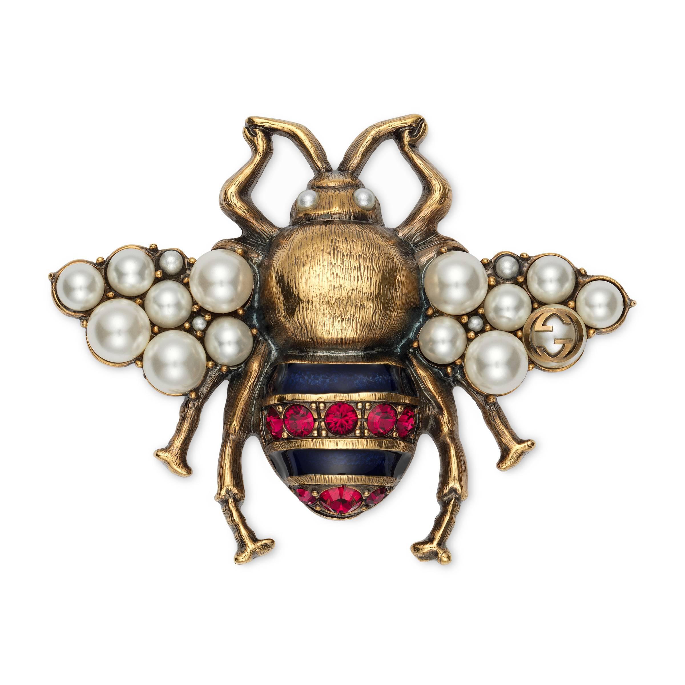 Broche abeille avec cristaux et perles Gucci en coloris Métallisé | Lyst