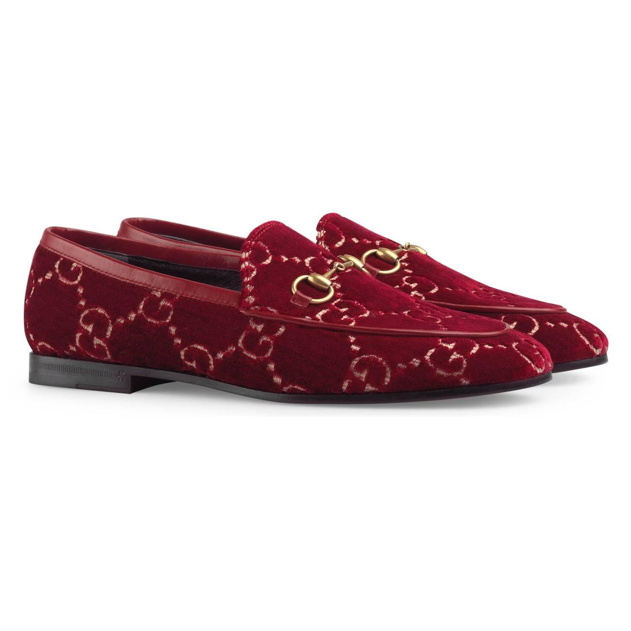 Gucci Jordaan GG Velvet Loafer in Red - Lyst
