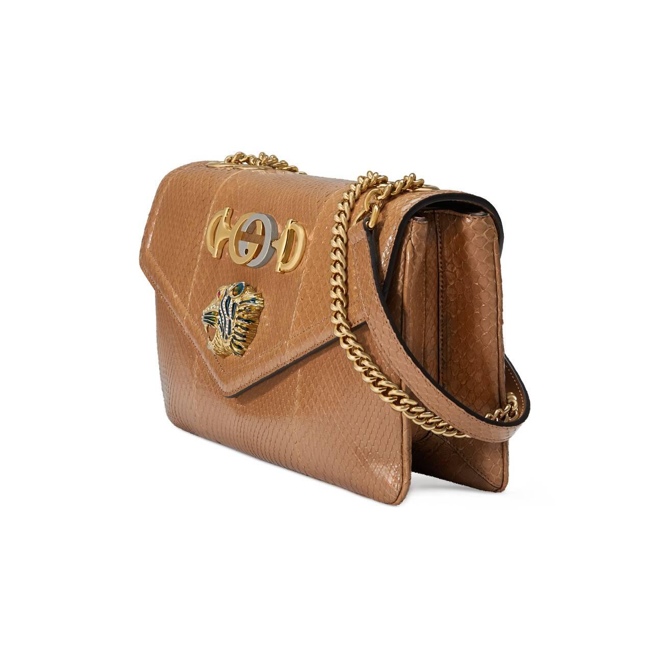 Gucci Leather Rajah Snakeskin Medium Shoulder Bag in Brown Lyst