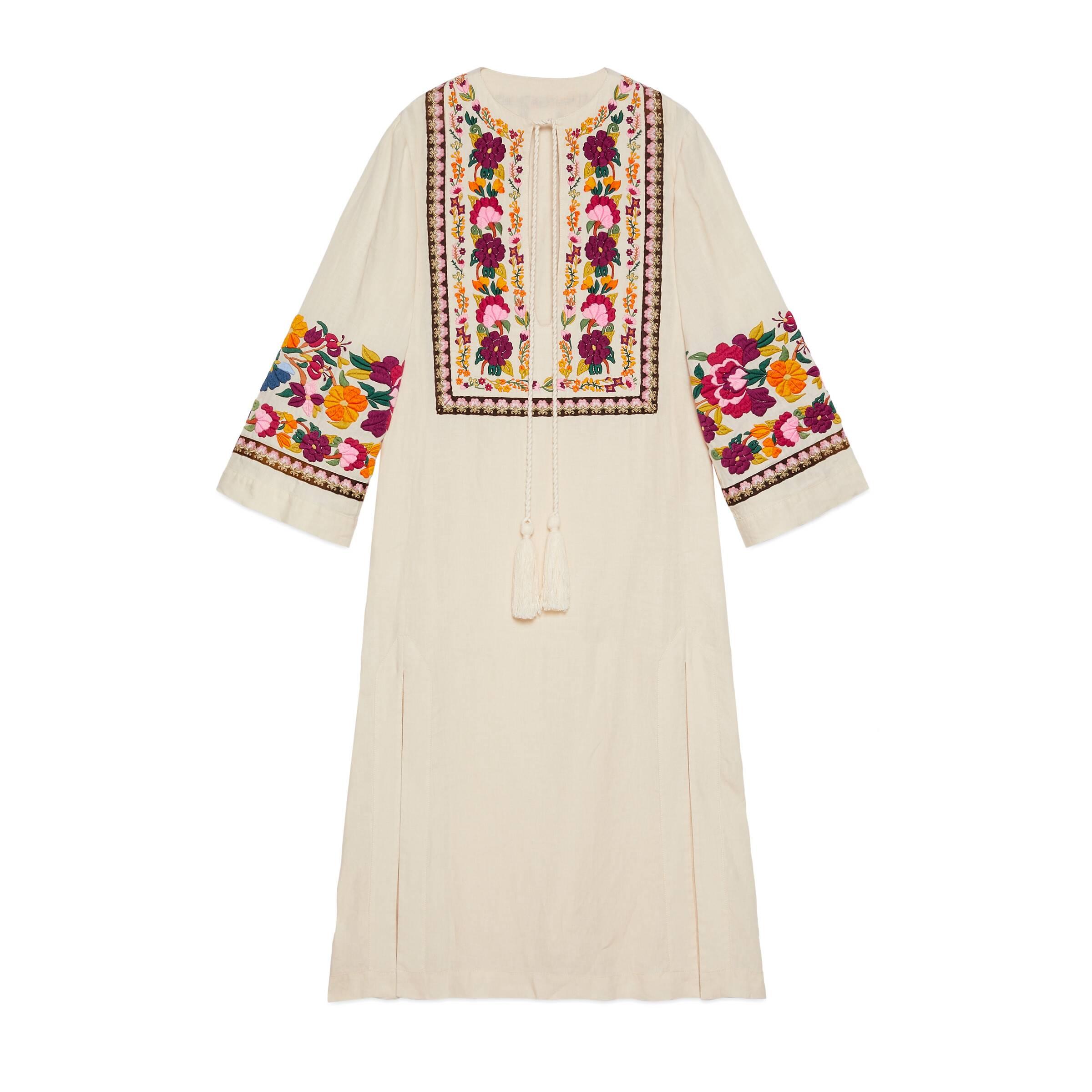 Gucci Floral Embroidered Kaftan in White | Lyst