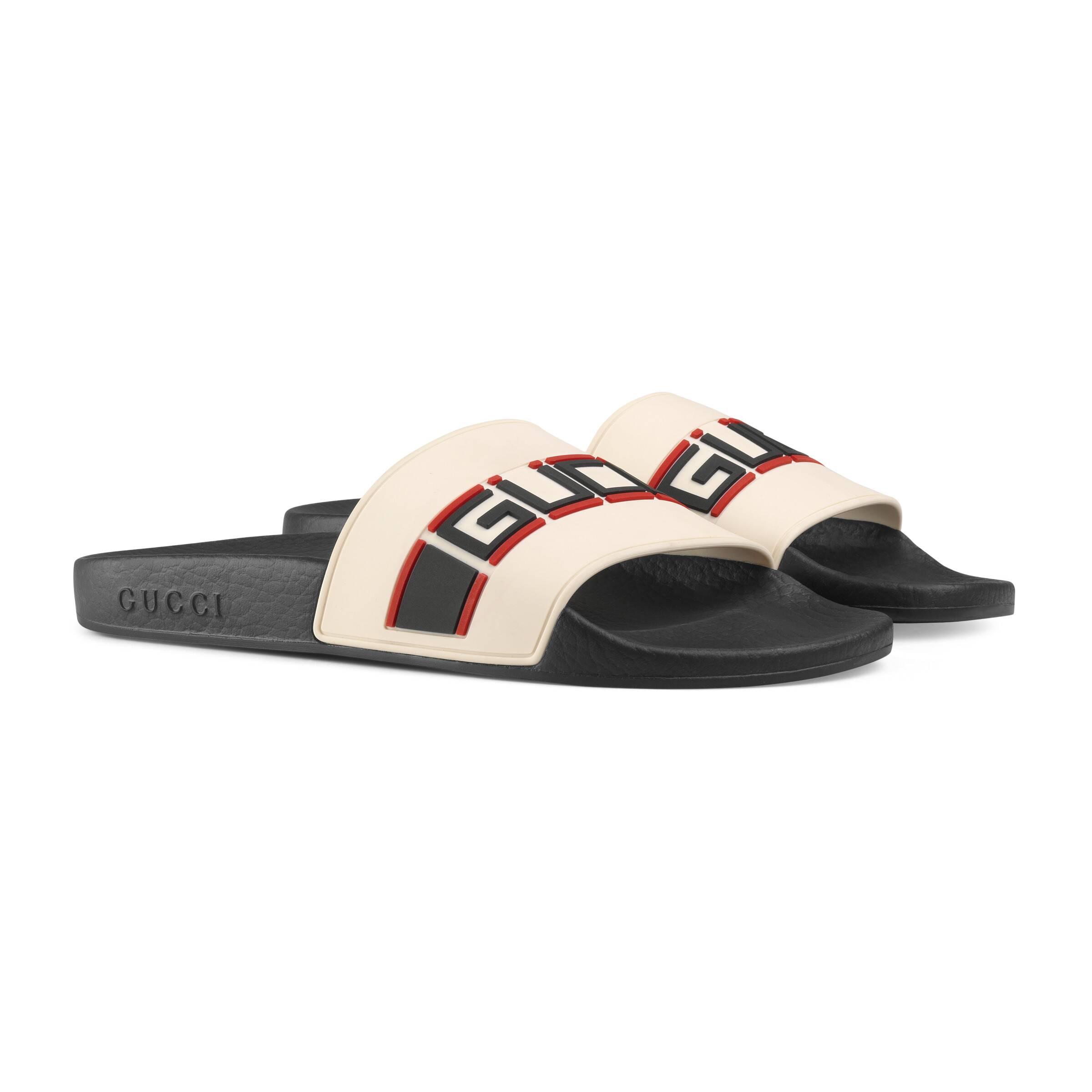 Gucci Stripe Rubber Slide Sandal in White - Lyst