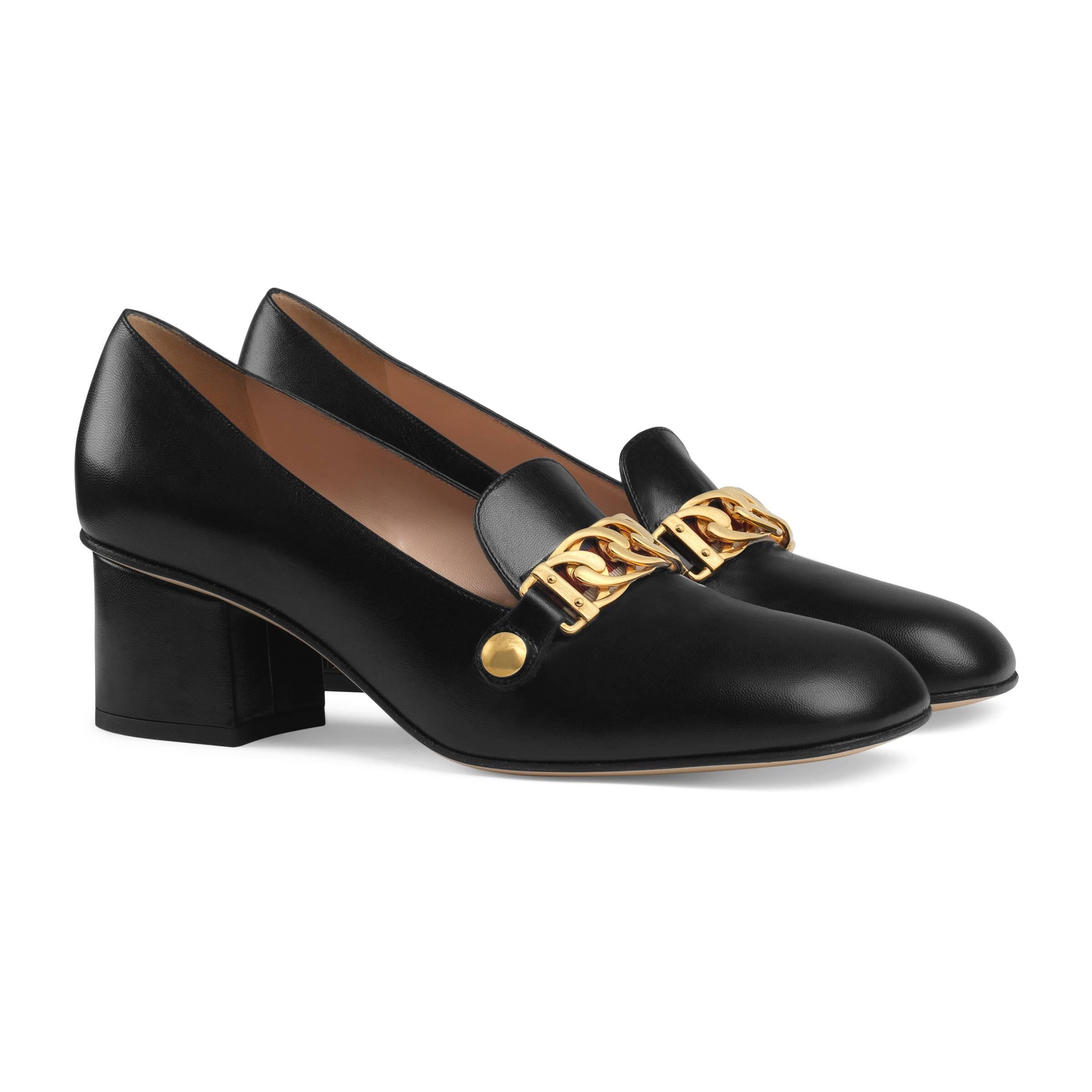 Gucci Sylvie Leather Mid-heel Pump in Black - Lyst