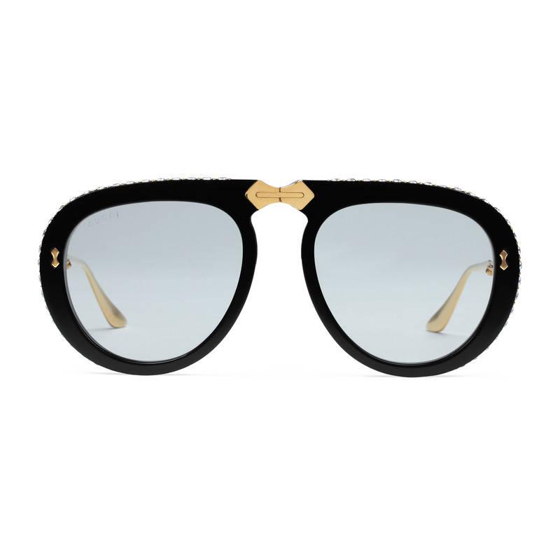 Gucci Aviator Foldable Acetate Sunglasses in Black | Lyst