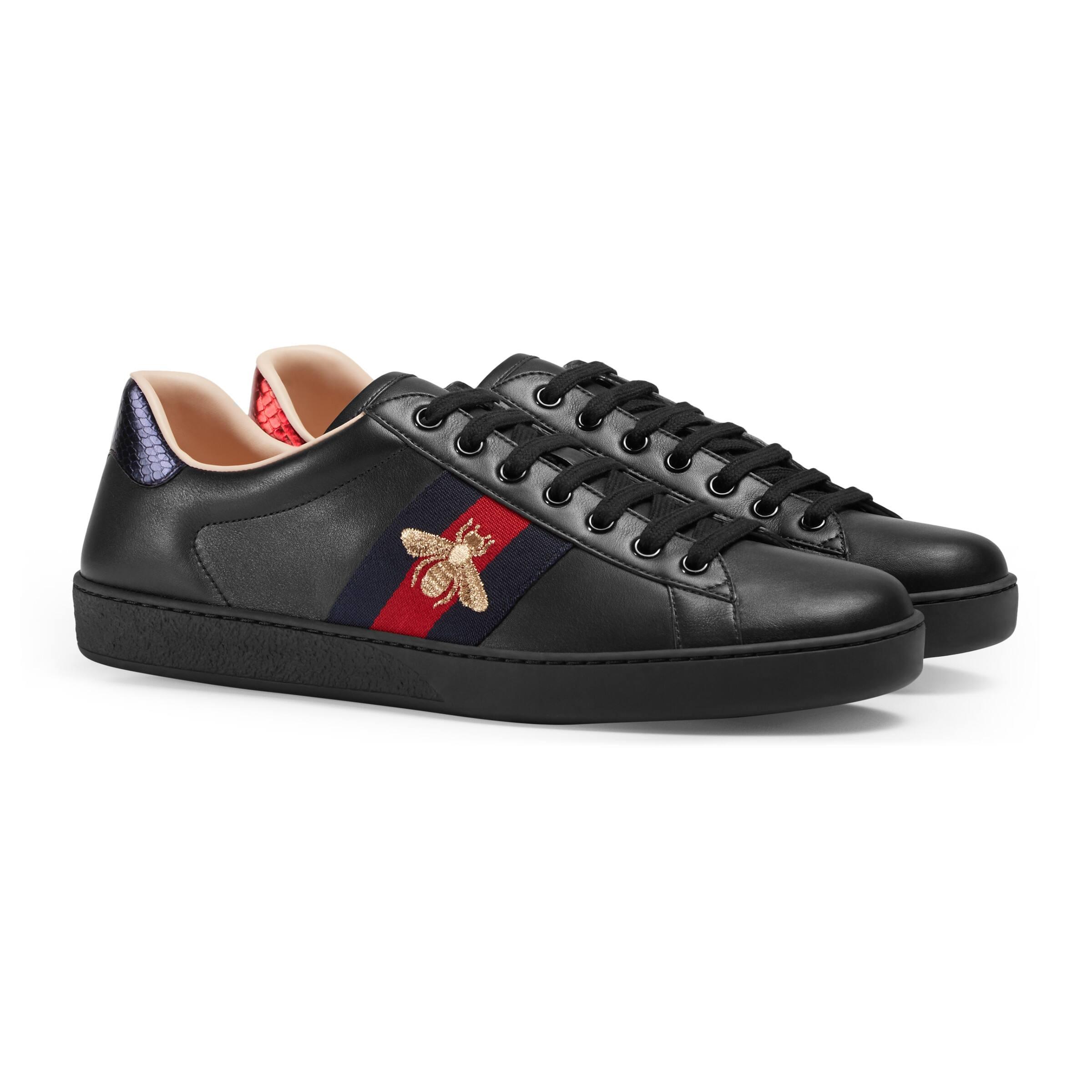 Kristus kantsten højde Gucci Men's New Ace Bee-embroidered Leather Low-top Trainers in Black for  Men - Save 38% - Lyst