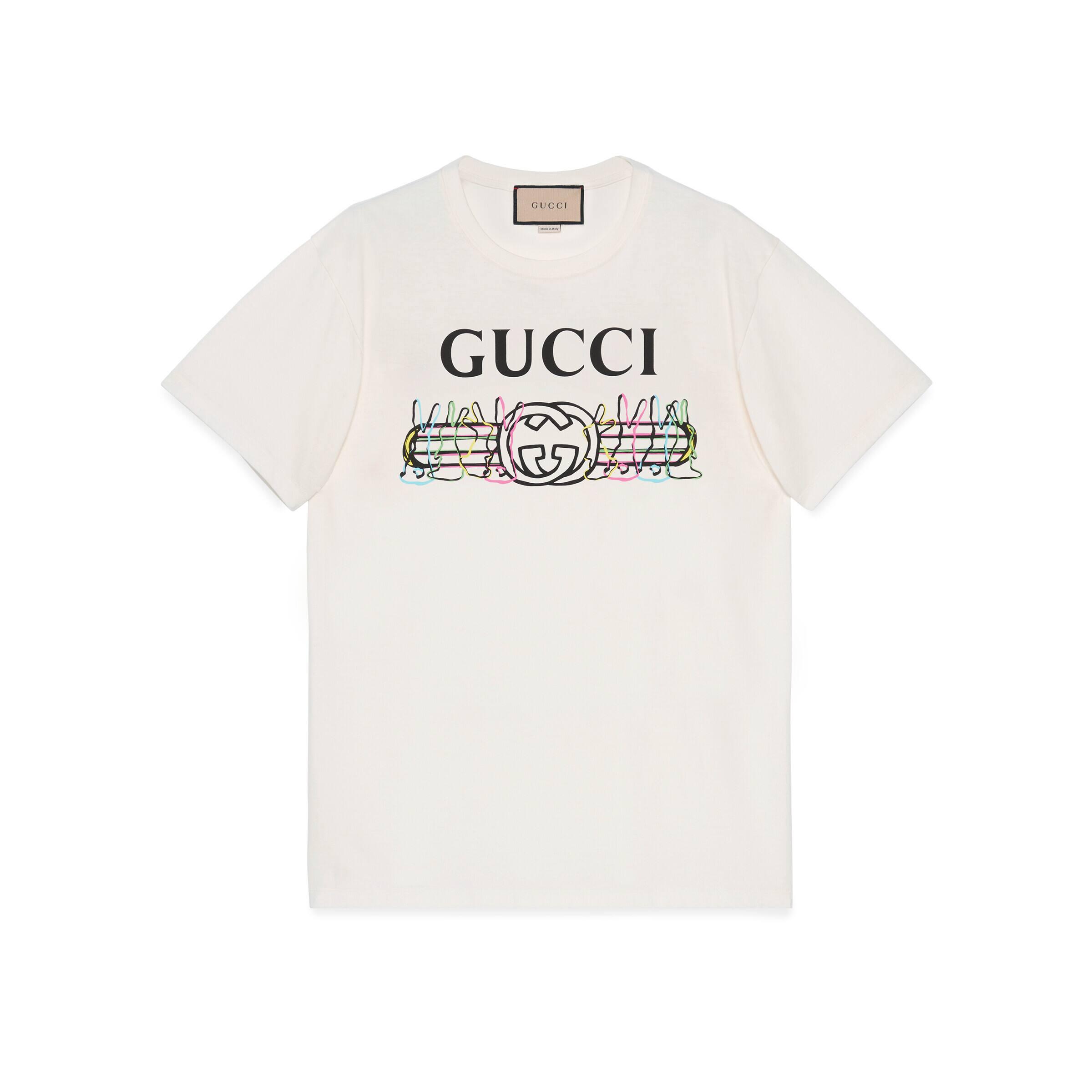 Gucci Logo Bunny Print Cotton Jersey T-shirt in White | Lyst