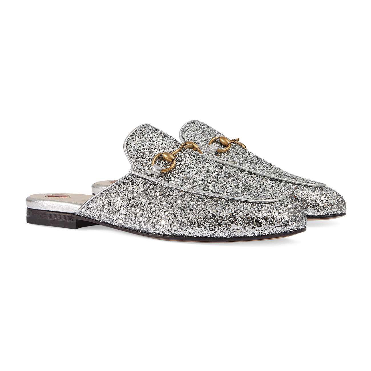 Gucci Princetown Glitter Backless Loafer in Metallic | Lyst