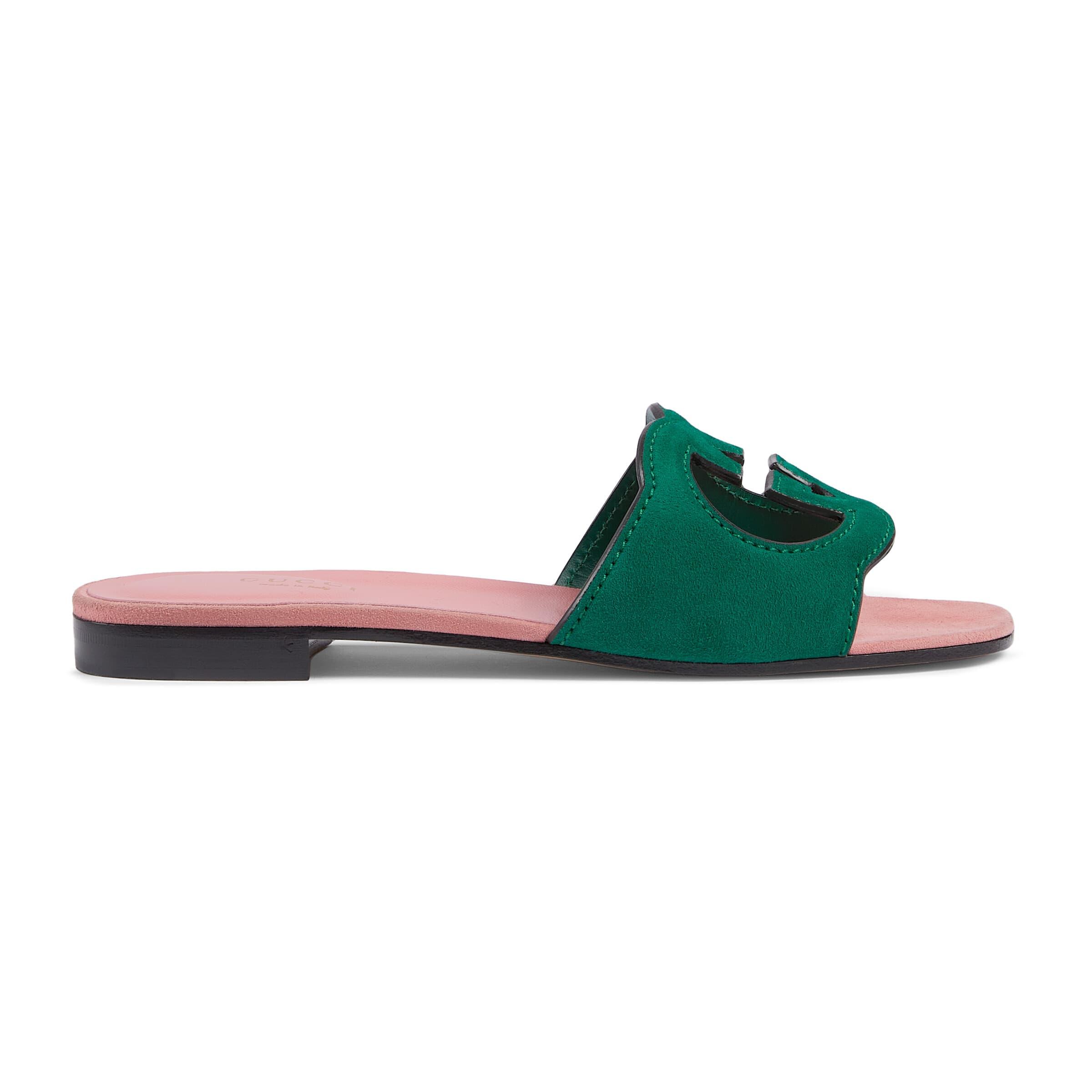 Gucci Interlocking G Cut-out Slide Sandal in Green | Lyst