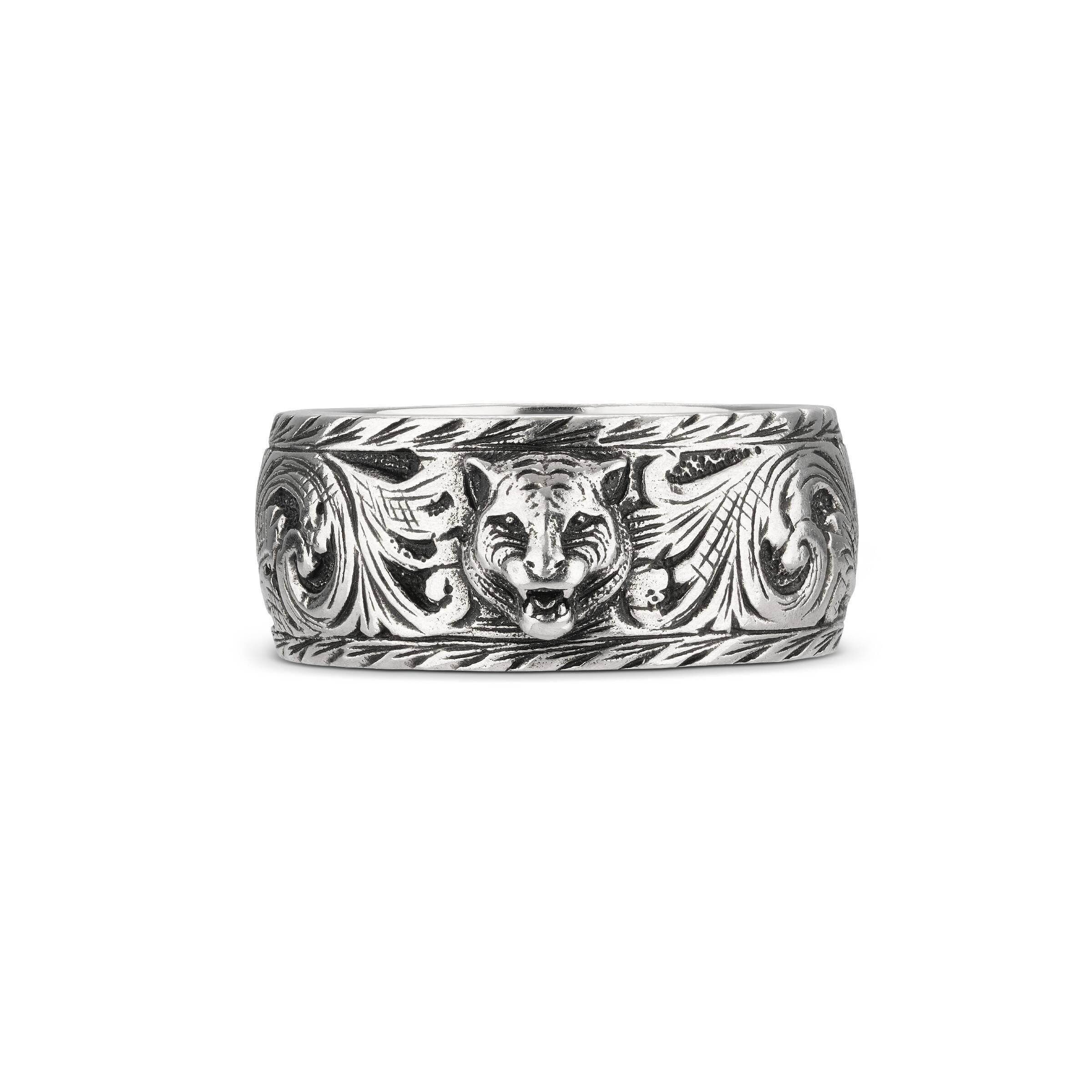 Gucci Thin Silver Ring With Feline Head in Metallic for Men | Lyst UK